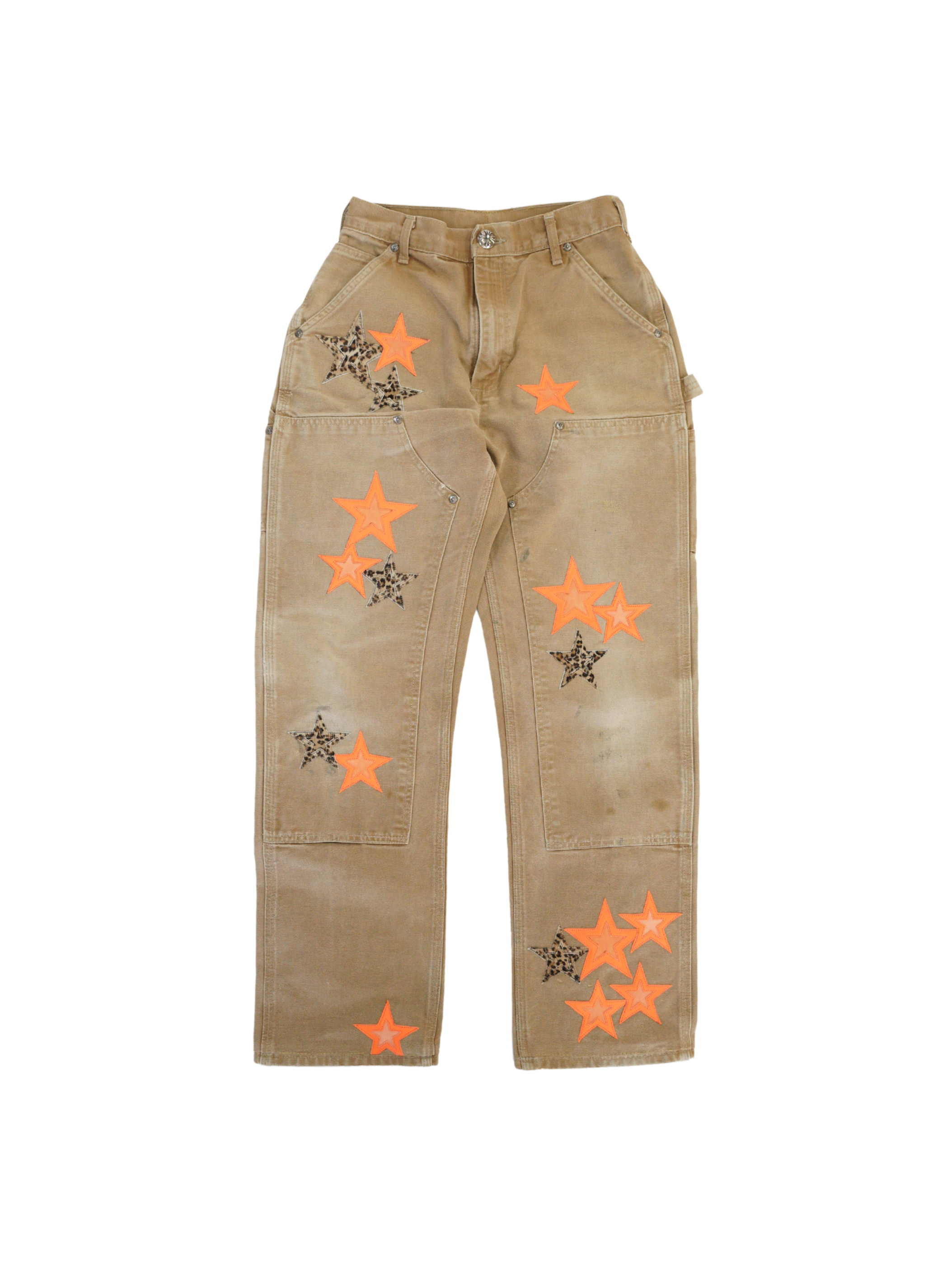 Chrome Hearts Las Vegas Exclusive Orange & Cheetah Star Double Knee Carpenter Pants