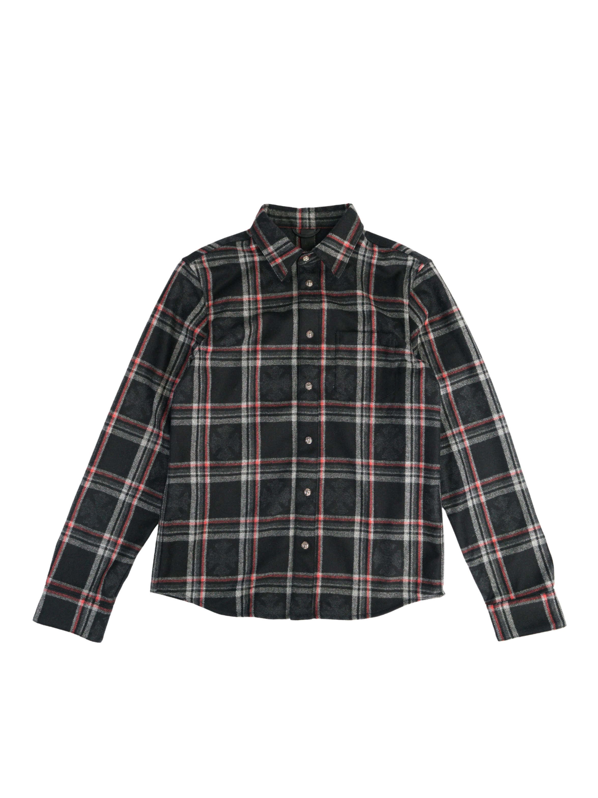 Chrome Hearts Gas Station Plaid Cashmere Cross Patch Loose Ends Flannel Shirt