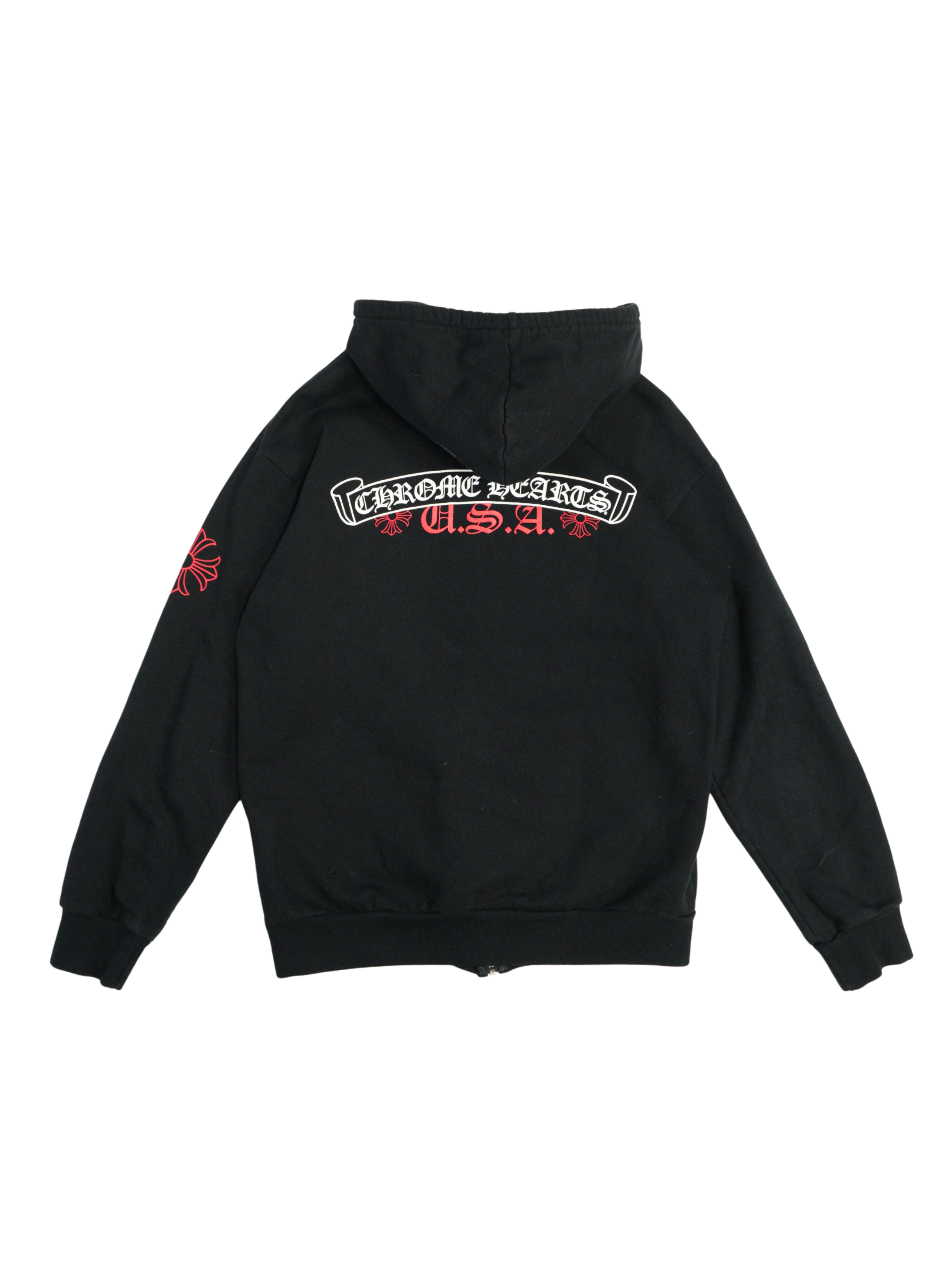 Chrome Hearts Vintage Black USA Red Prints Zip Hoodie - L