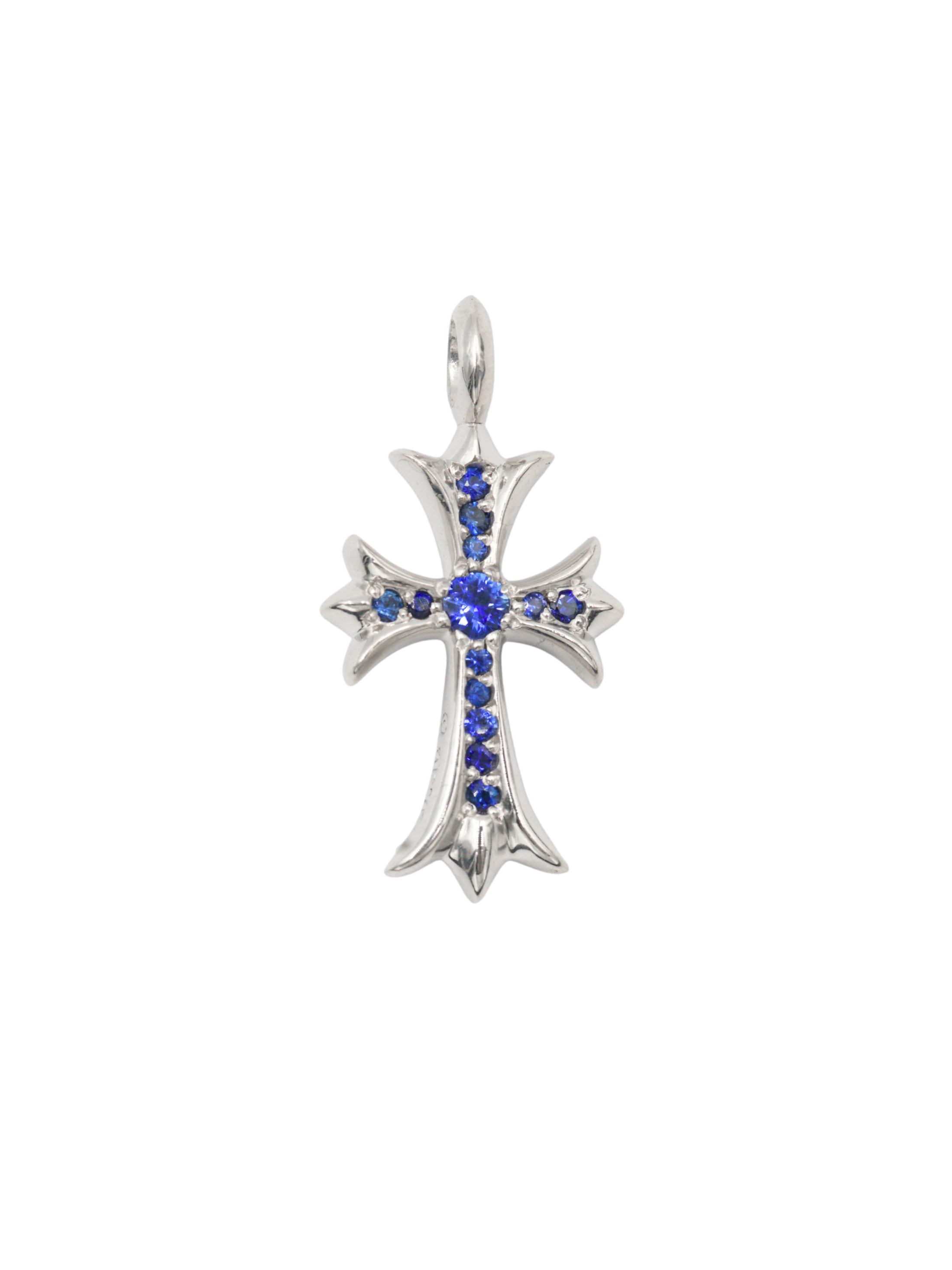 Chrome Hearts 18K White Gold Blue Sapphire Tiny Cross Pendant
