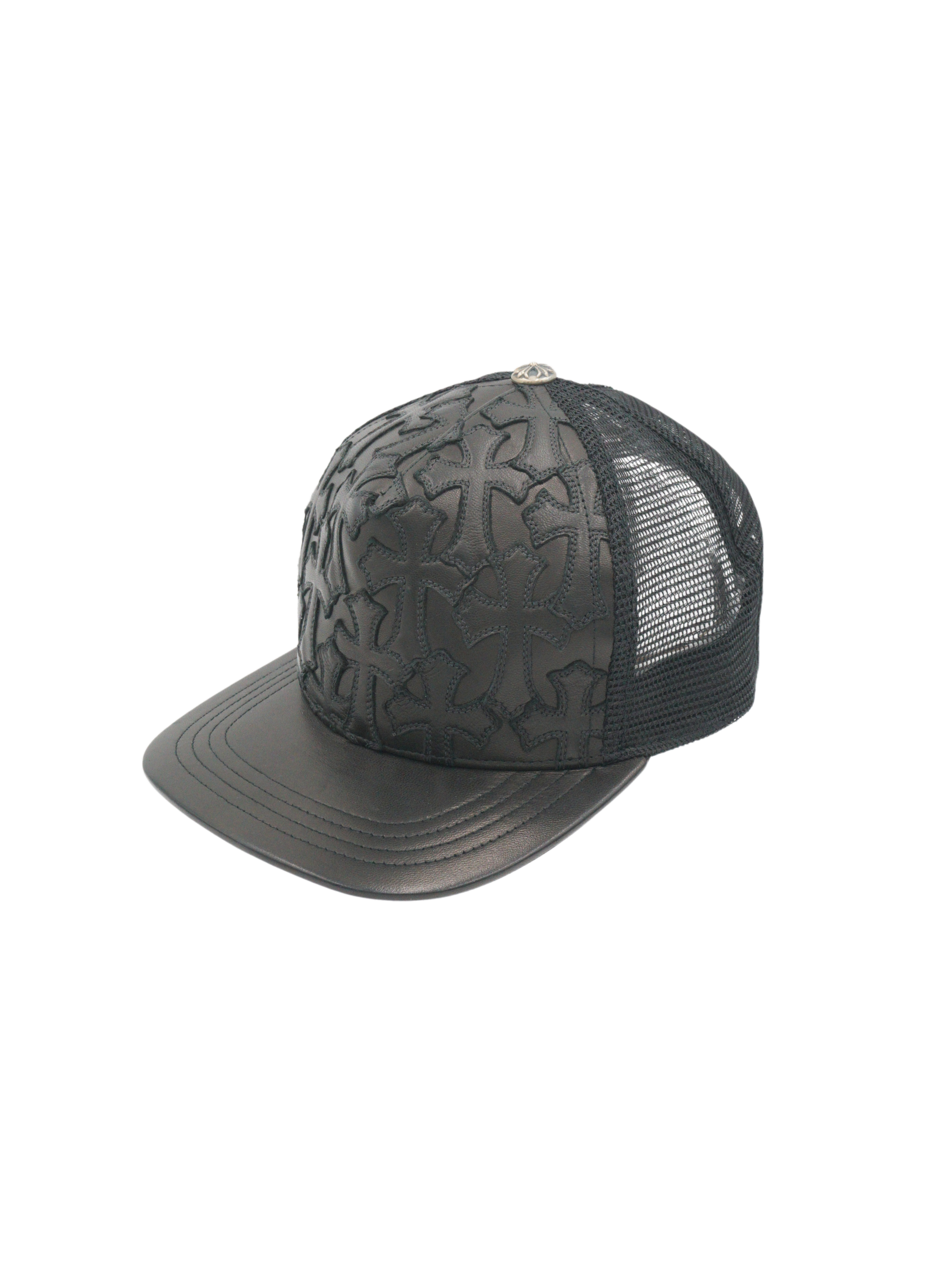 Chrome Hearts Cemetery Cross Leather Stitched Trucker Hat