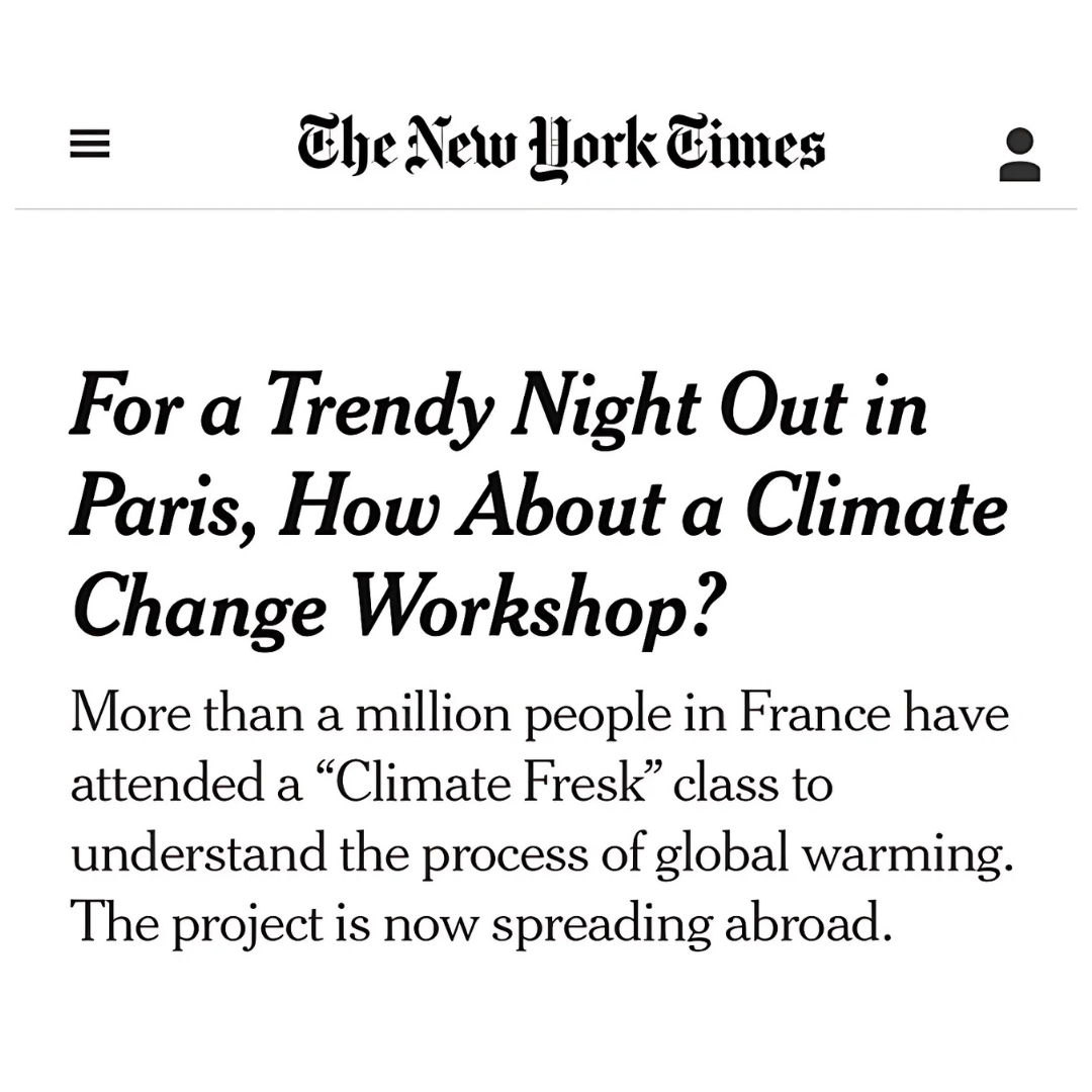 New York Times clipping about climate Fresk workshops.