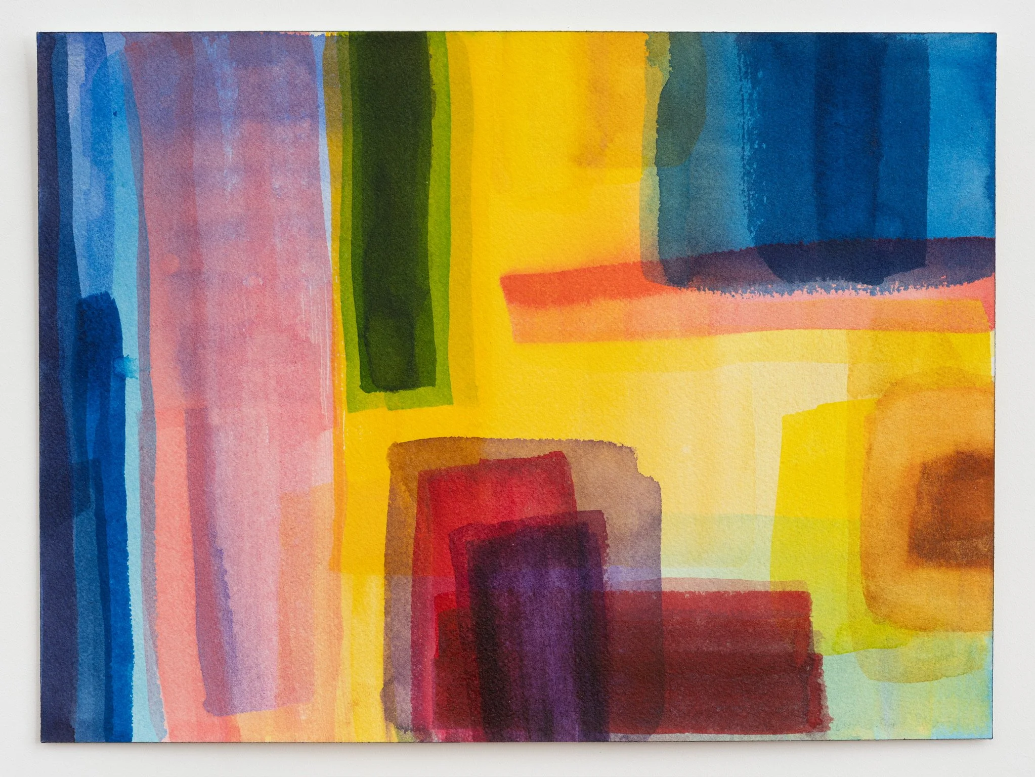 watercolor with blue, pink, green, yellow, red, and purple