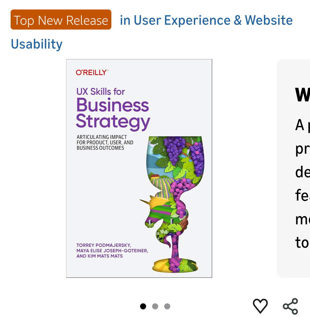 Screenshot of Amazon.com where UX Skills for Business Strategy is marked as the top new release in User Experience and Website Usability