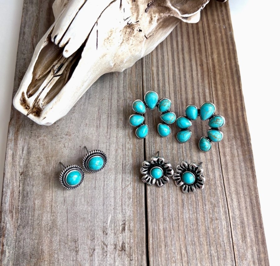 3 Pair Western Theme Stone Earring Set