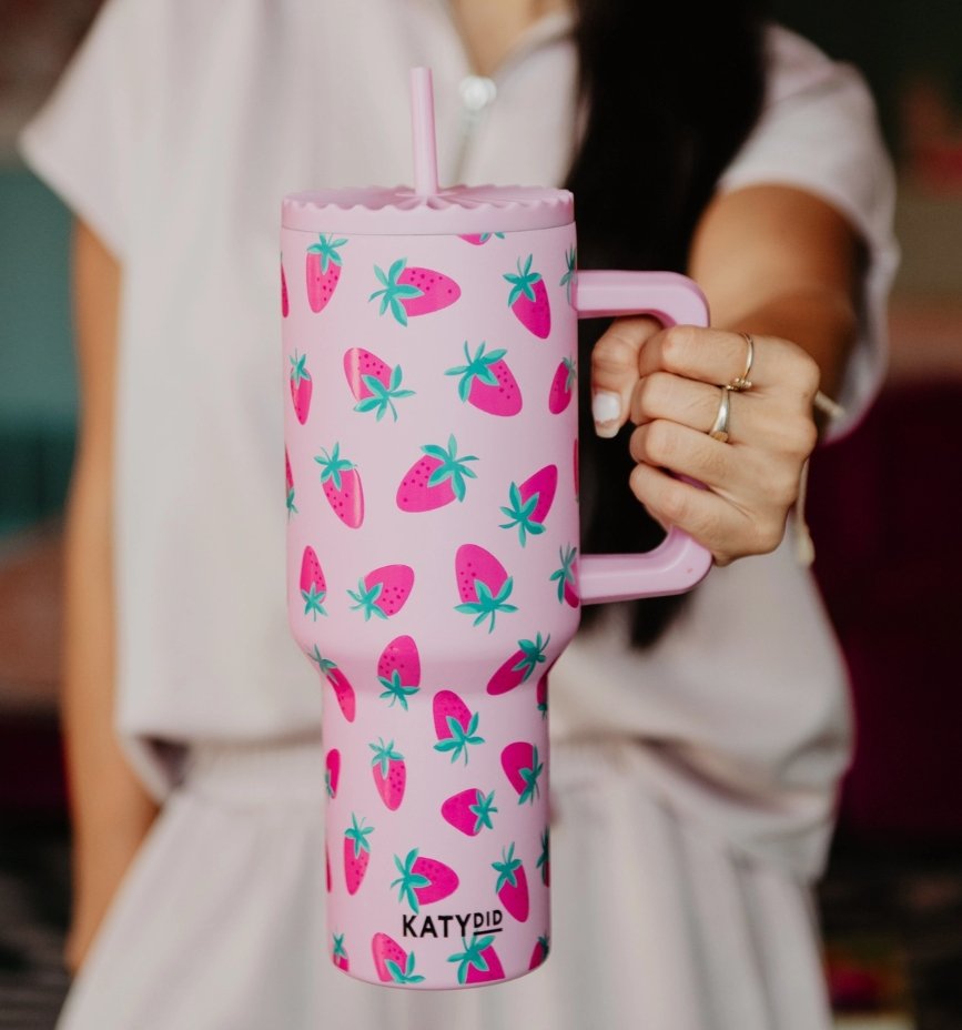 Subtle Strawberry Tumbler Cup with Handle