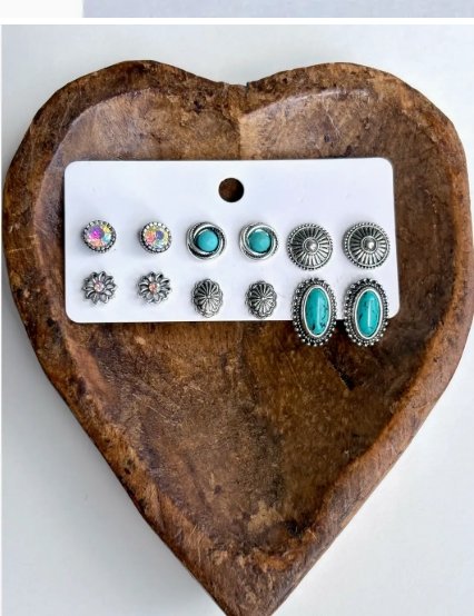 6 Pair Western Concho Stud Earring Set