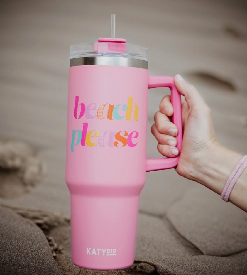 Beach Please Tumbler Cup with Handle