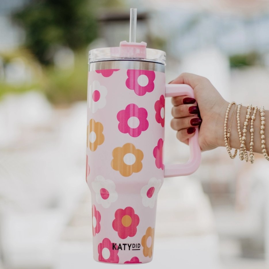 Groovy Flowers Tumbler Cup with Handle
