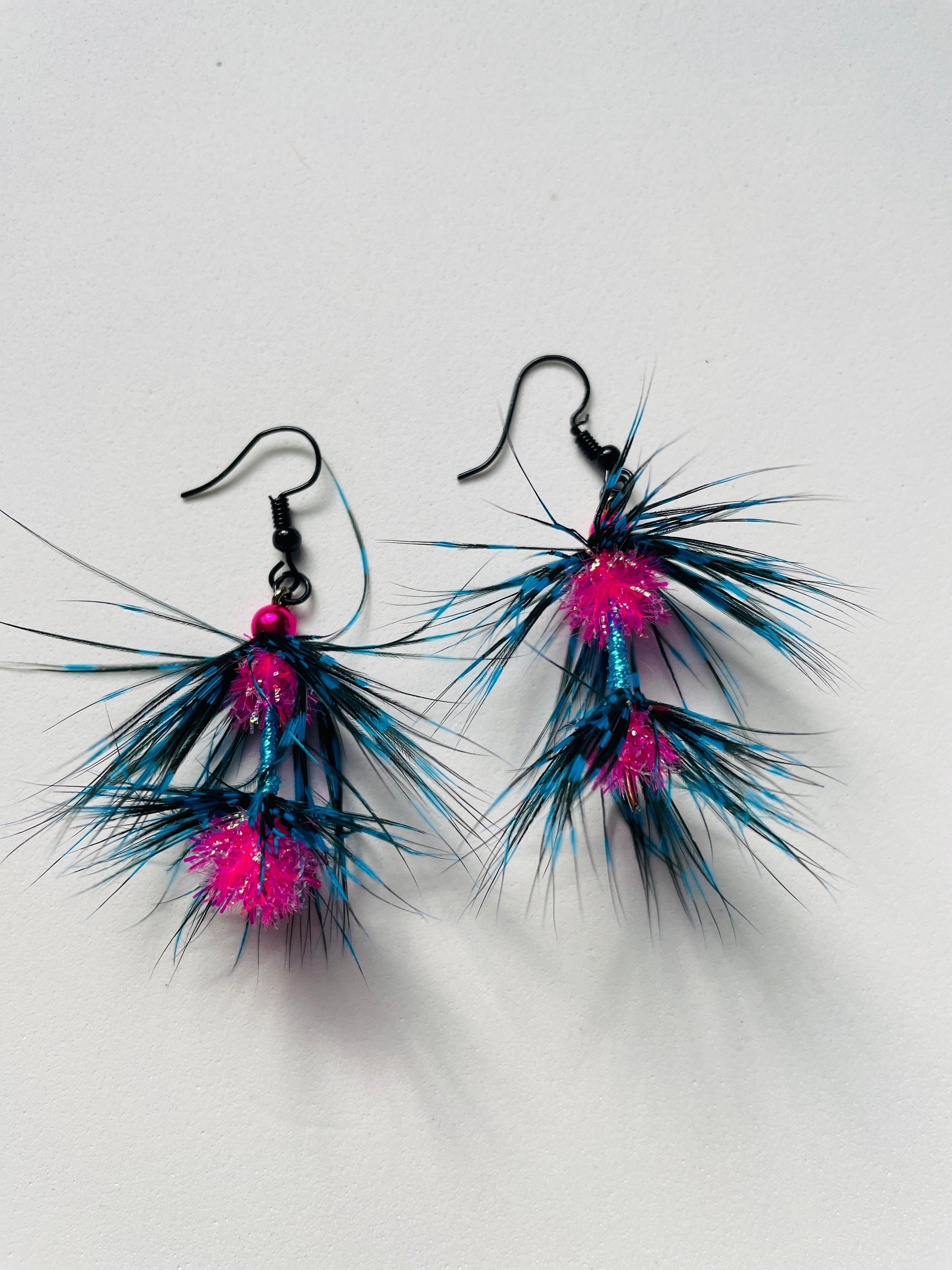 Two-Stage Steelhead Intruder Feather Earrings
