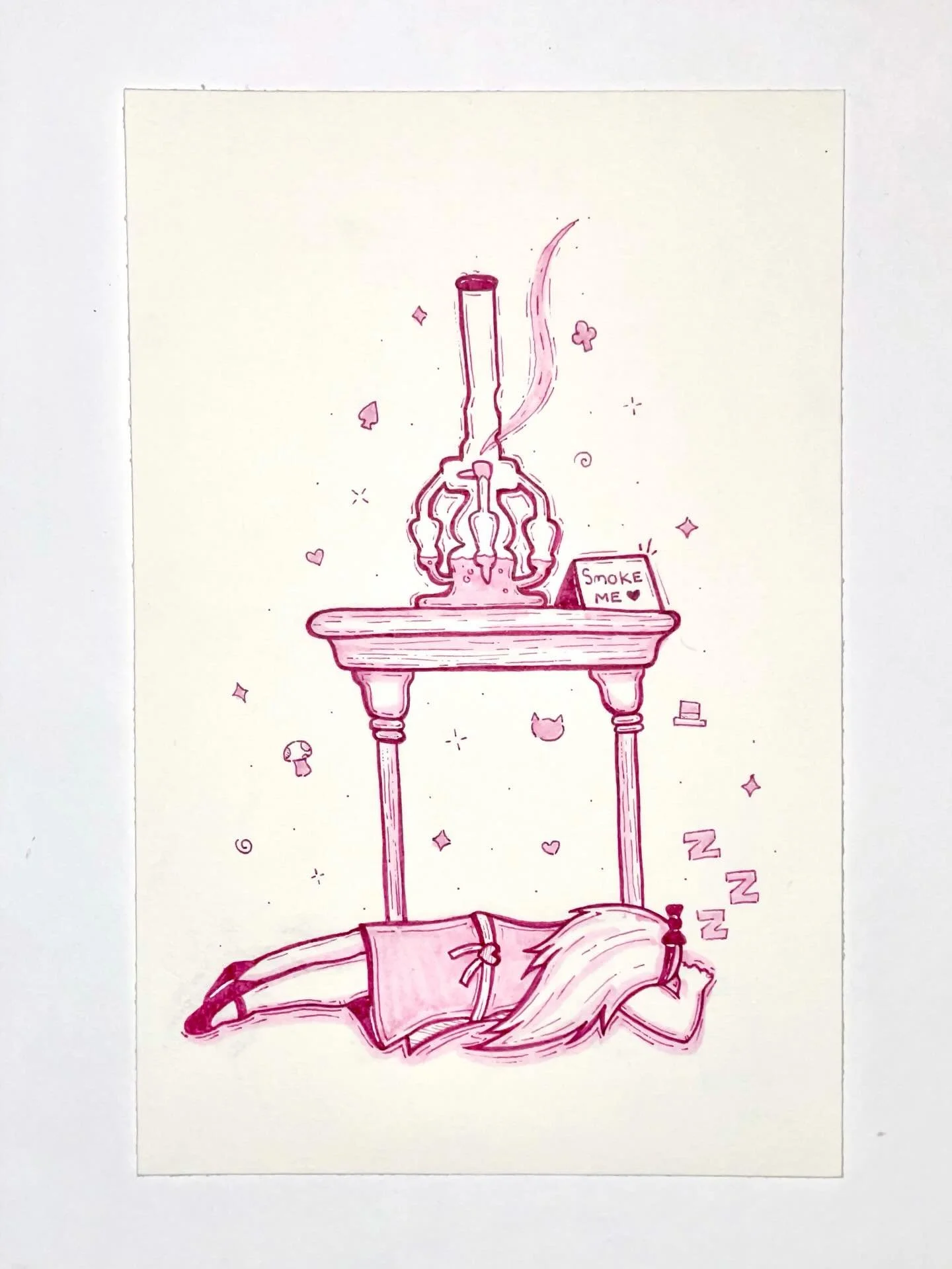 she zhonked out! new piece at @ravenswoodreproductions, thank you guys for having me again 🫶
[fineliner, highlighter brush pen, white gelly roll pen]
.
.
.
#fineart #drawing #alice #aliceinwonderland #420 #pink #weee