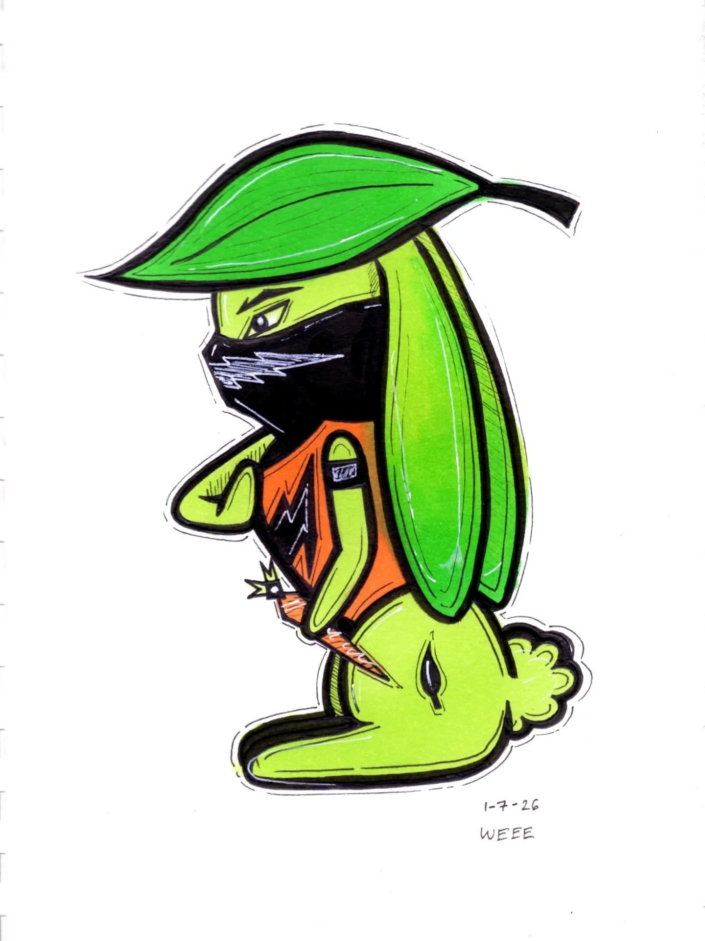green &amp; free
[alcohol markers, fine liners, gellyroll]
.
.
.
#weee #illustration #green #ninja #bunny