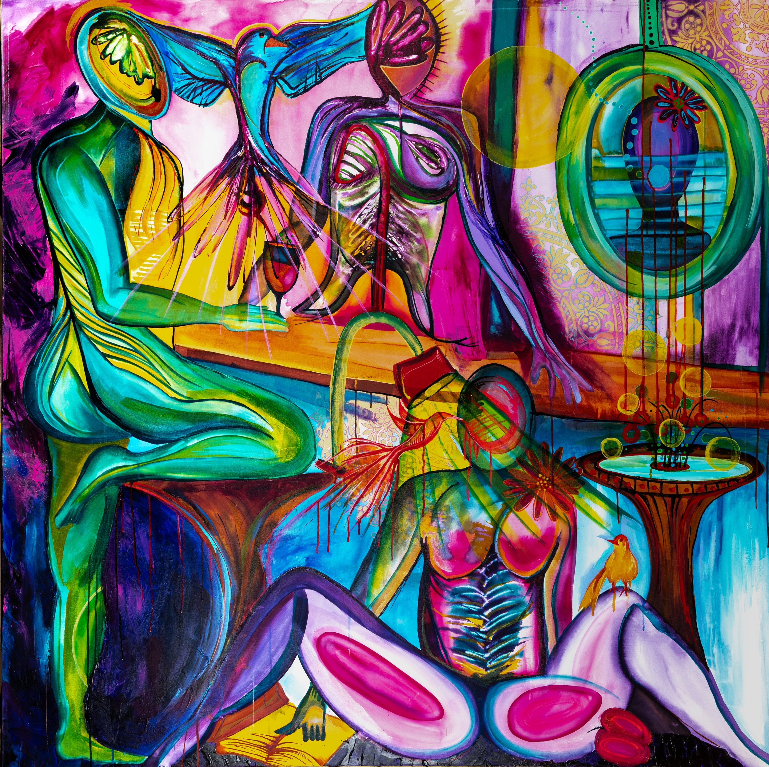 Bar Scene, 72" x 72", Acrylic on Canvas, 2019