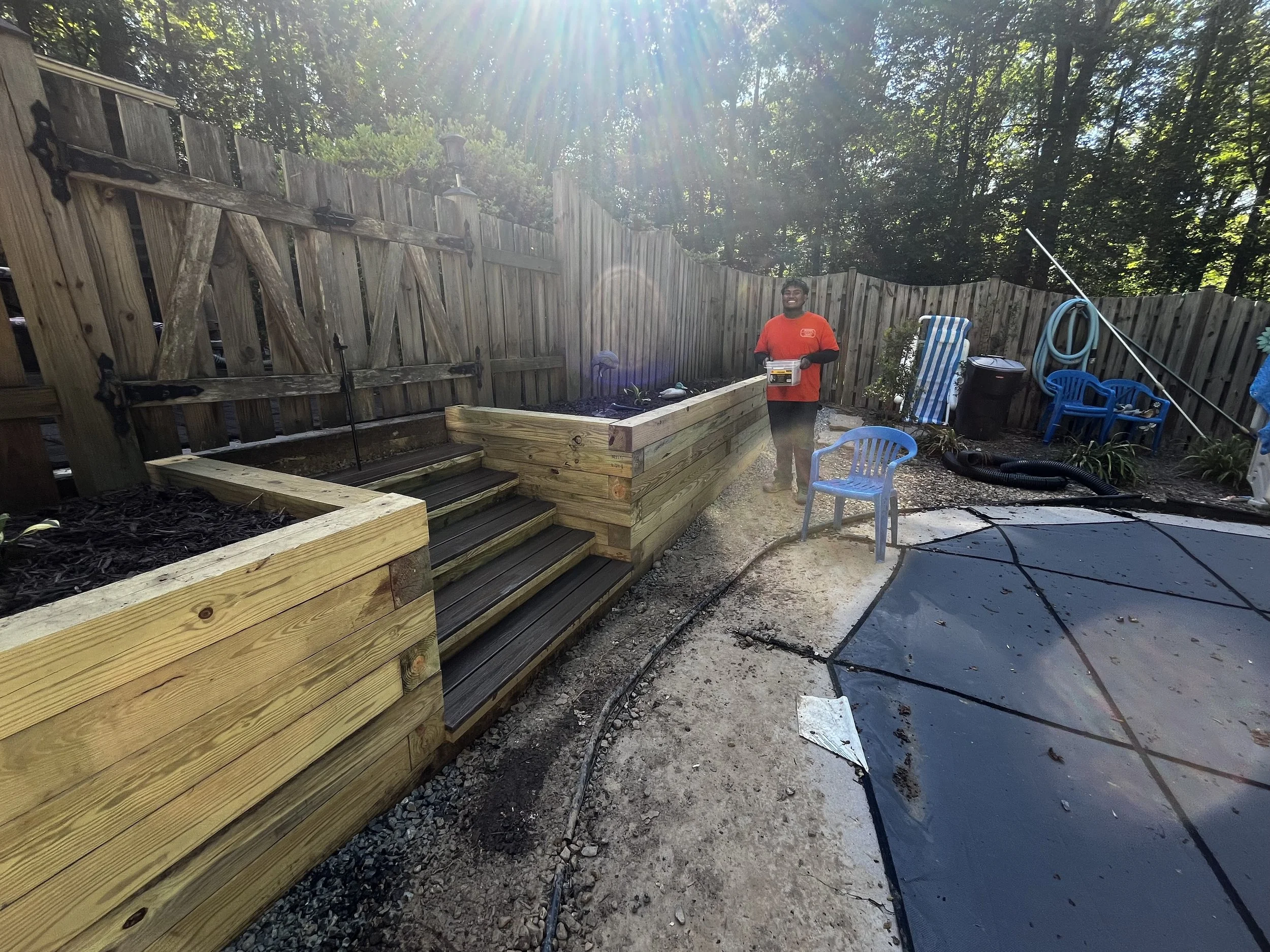 wooden retaining wall