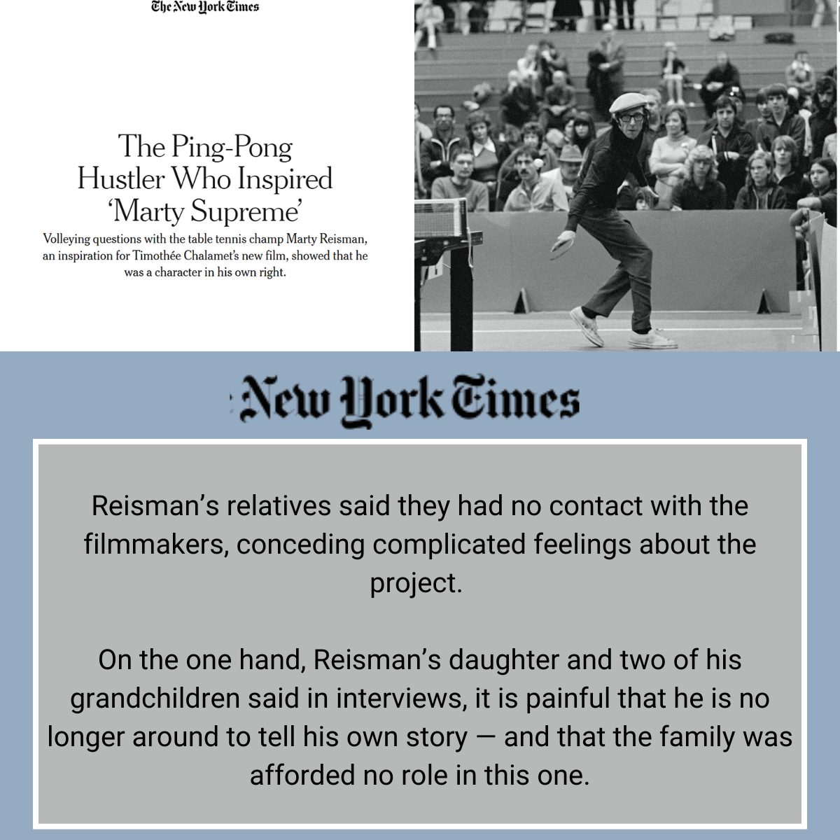 Family of the real Marty Supreme in New York Times