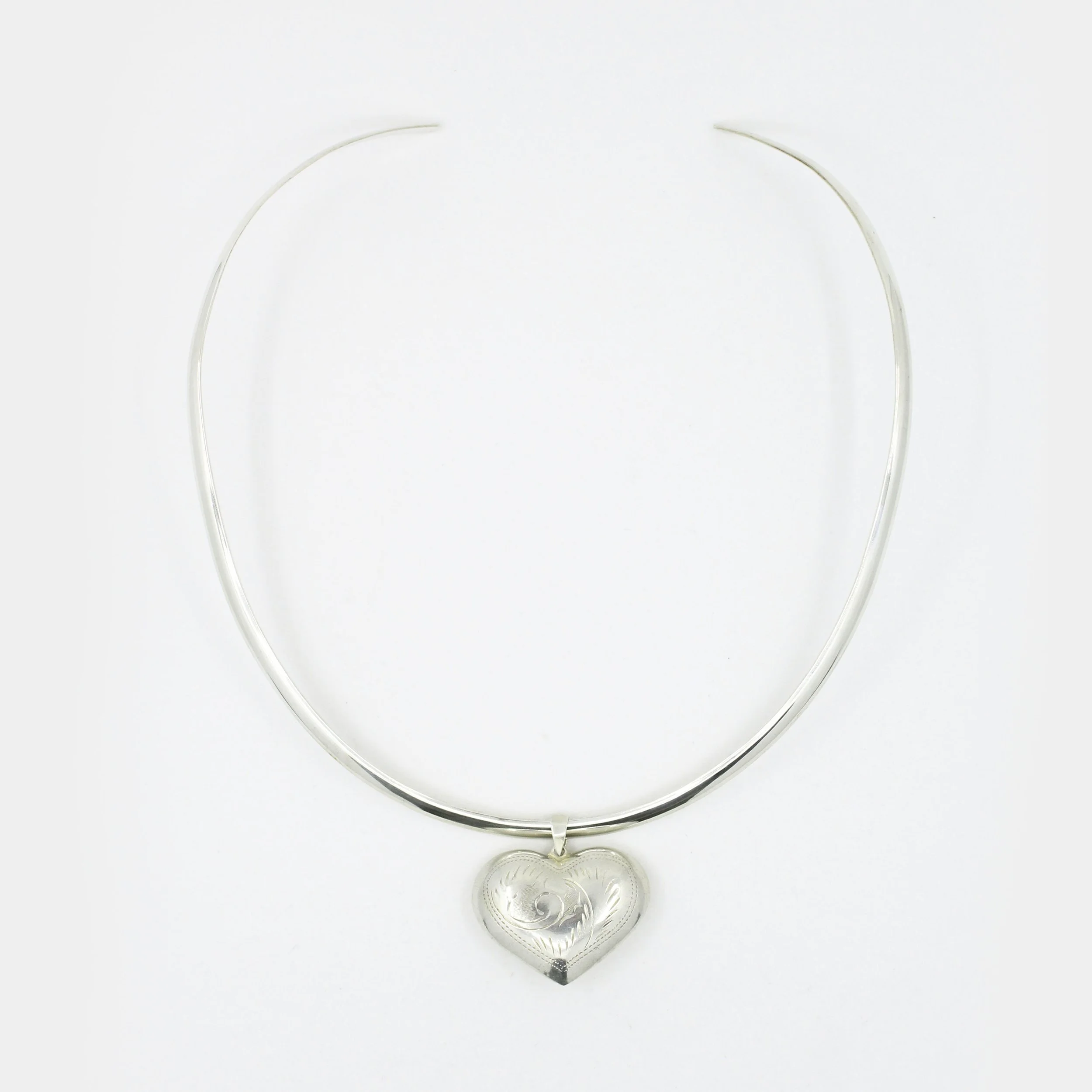 Vintage Silver Heart Cuff Necklace