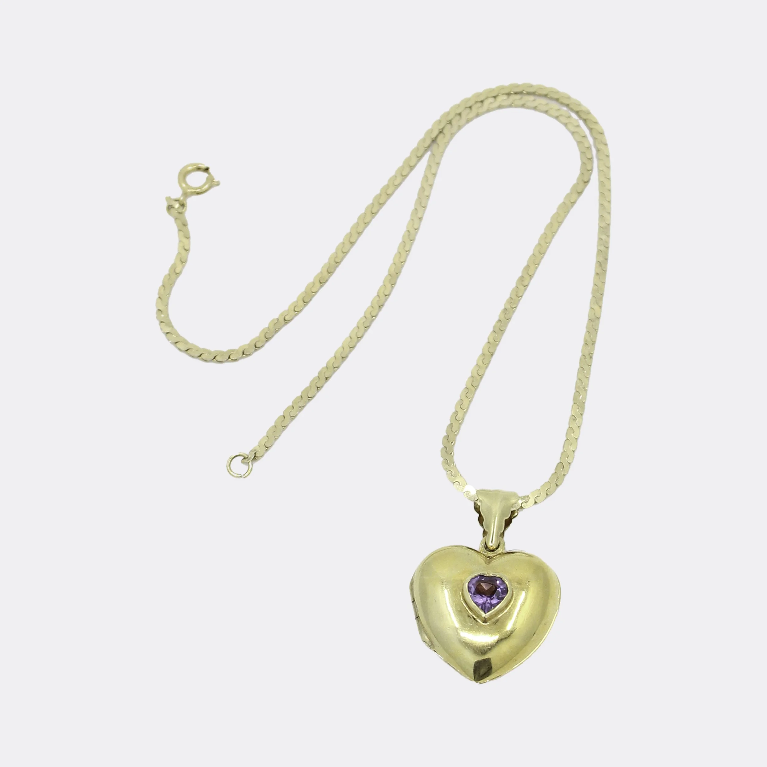 Vintage Gold-Filled Amethyst Puffy Heart Locket Necklace