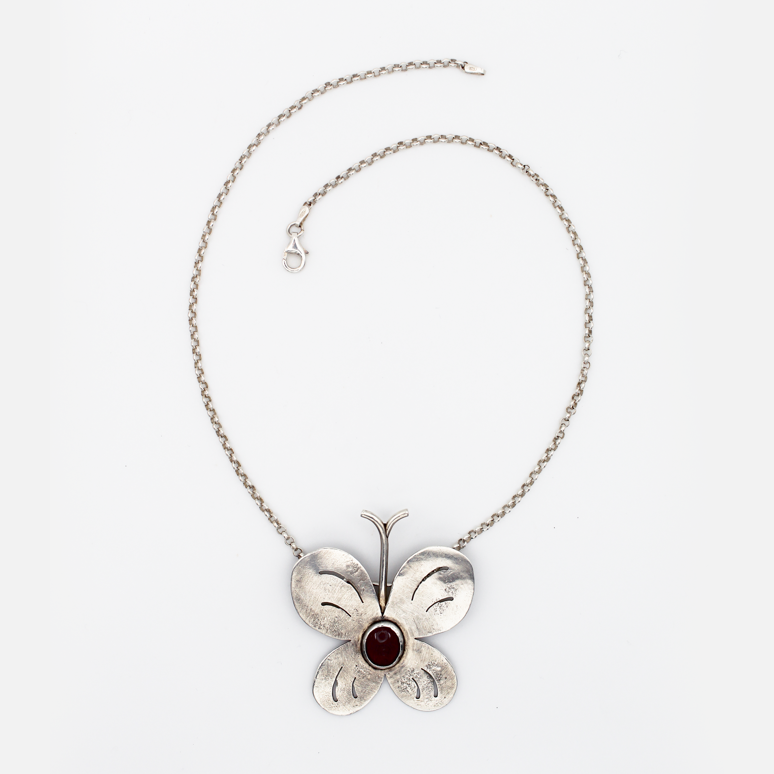 Reworked Silver Butterfly Brooch Necklace
