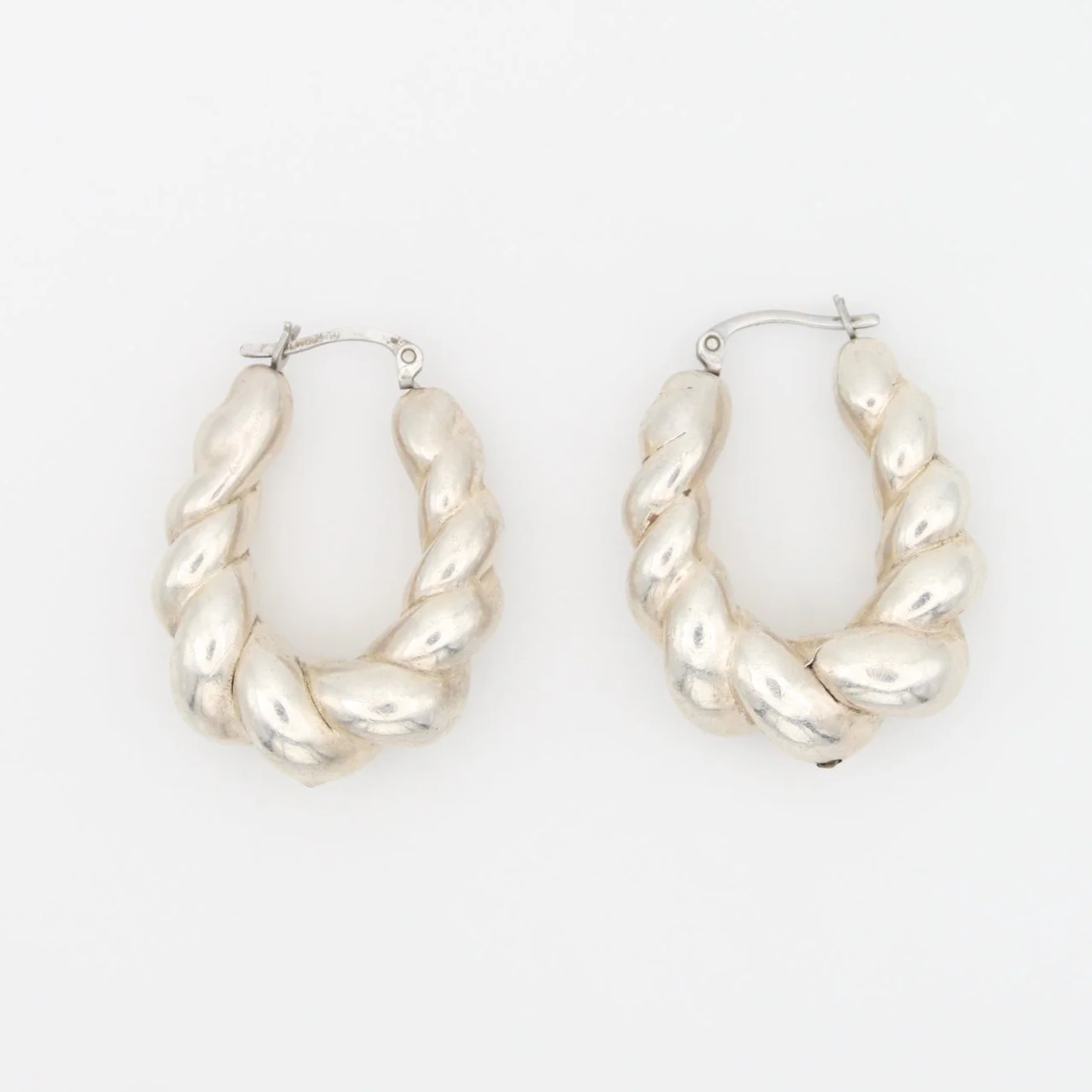 Vintage Silver Chunky Ribbed Hoops