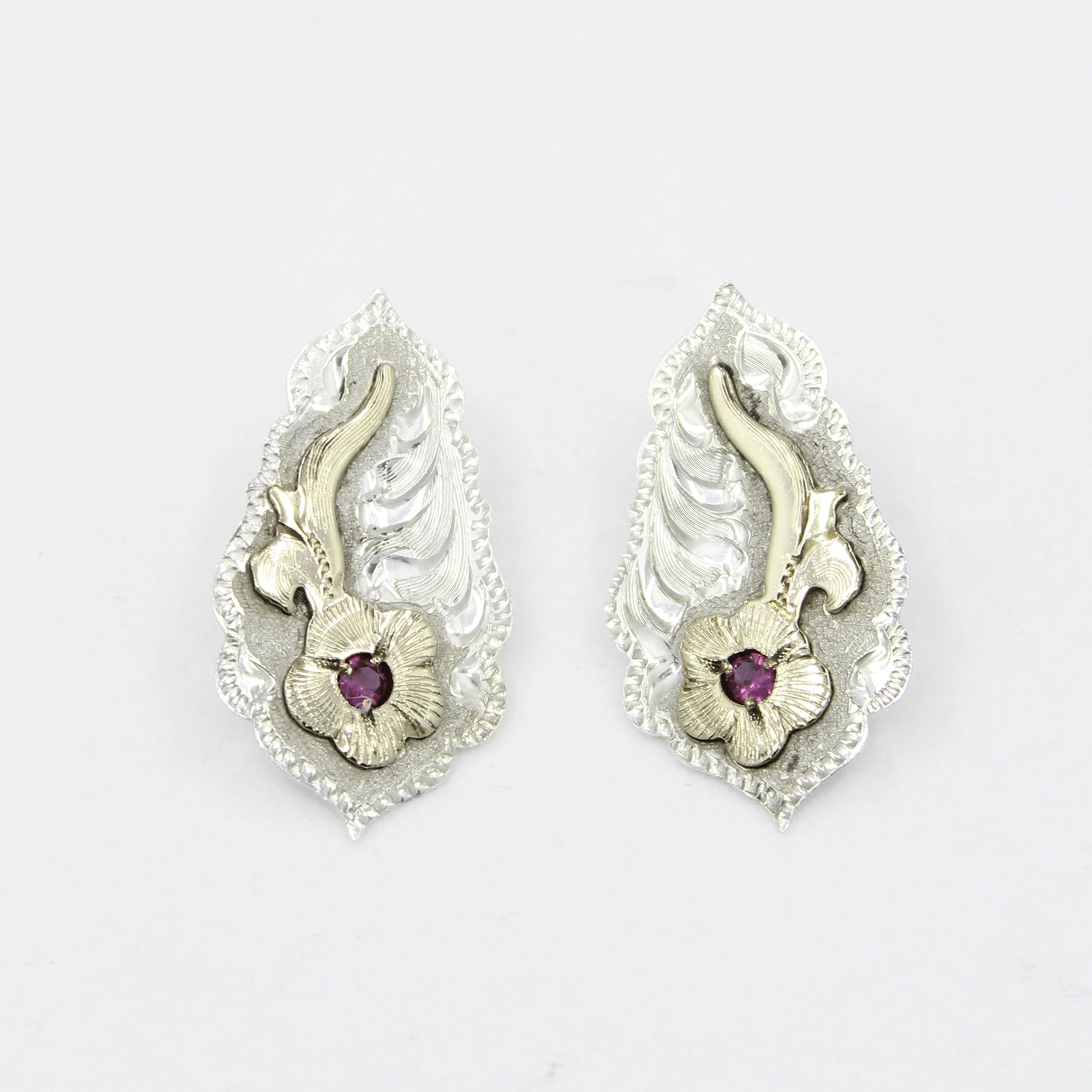 Vintage Silver 2-Tone Ornate Flower Earrings