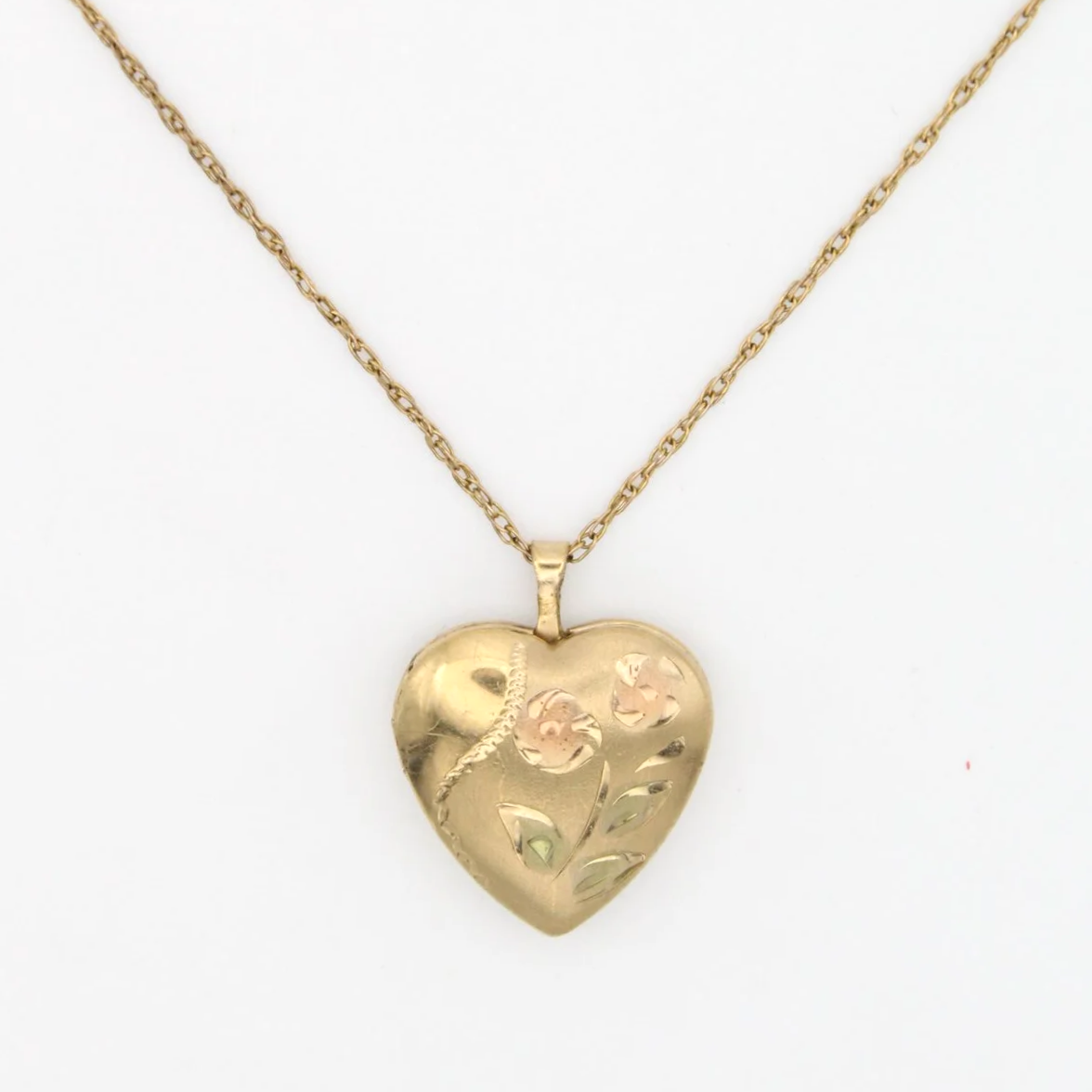 Vintage Gold-Filled Dainty Floral Heart Locket Necklace