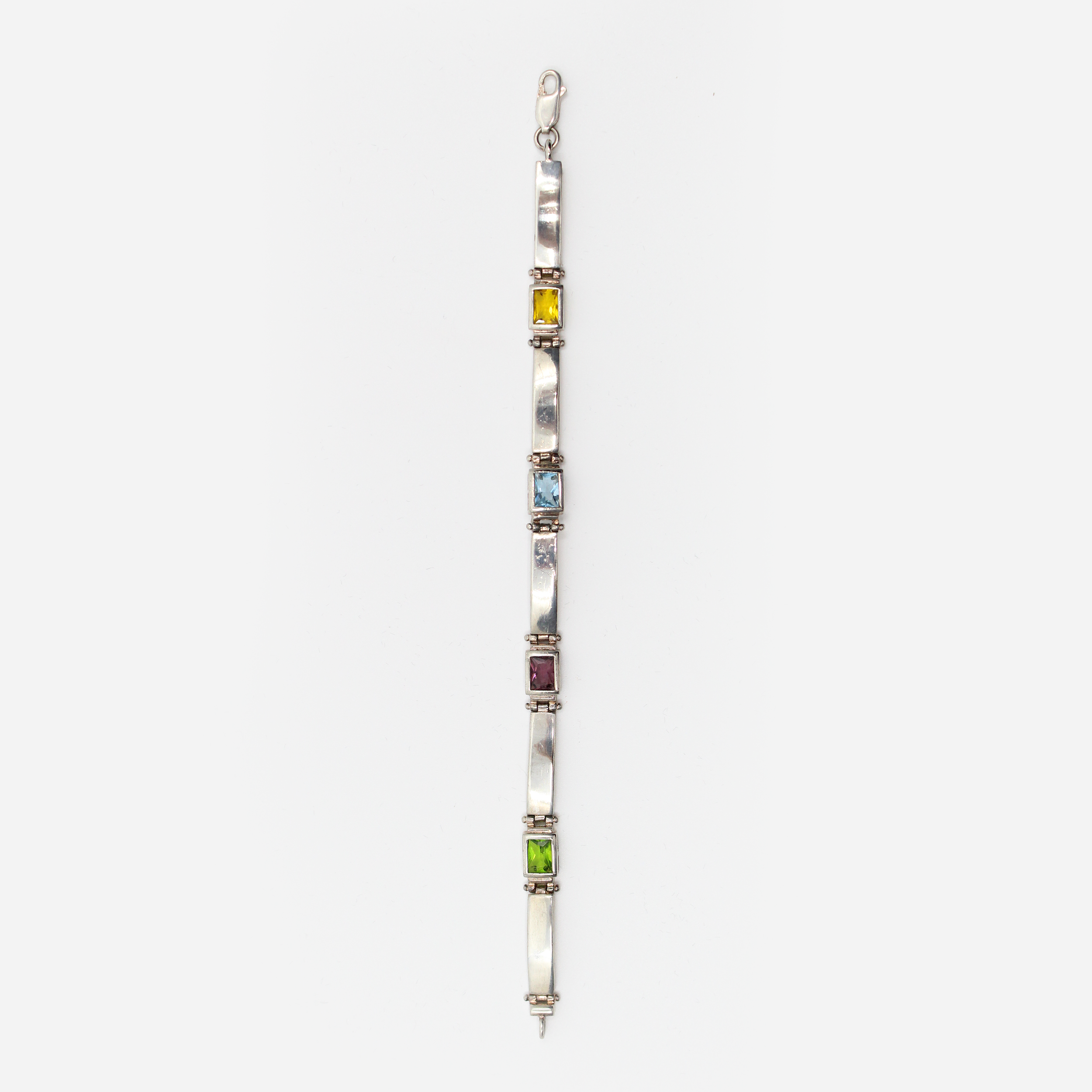 Vintage Sterling Silver Gemstone Bezel Bracelet