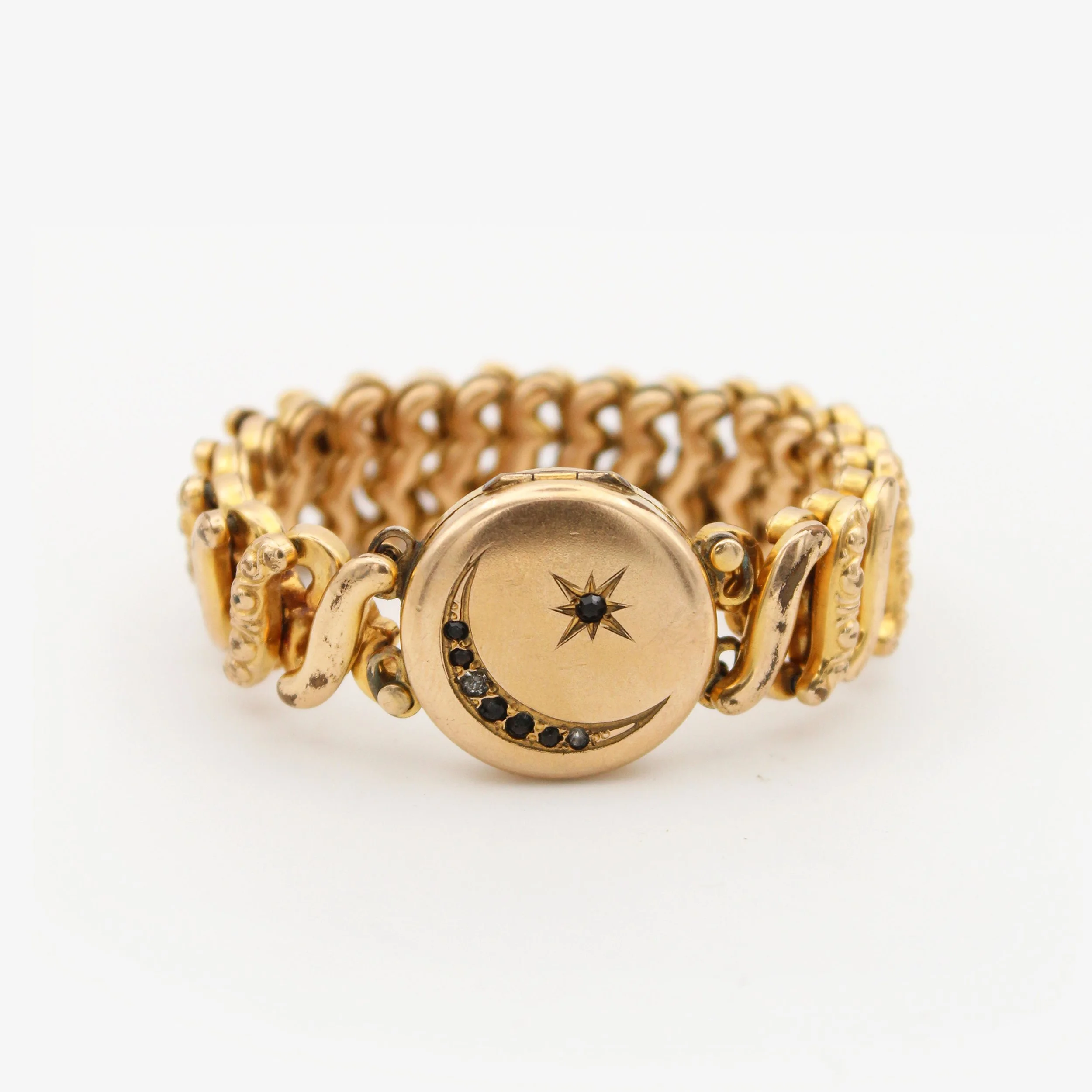 Antique Gold-Filled Moon & Star Locket Carmen Bracelet