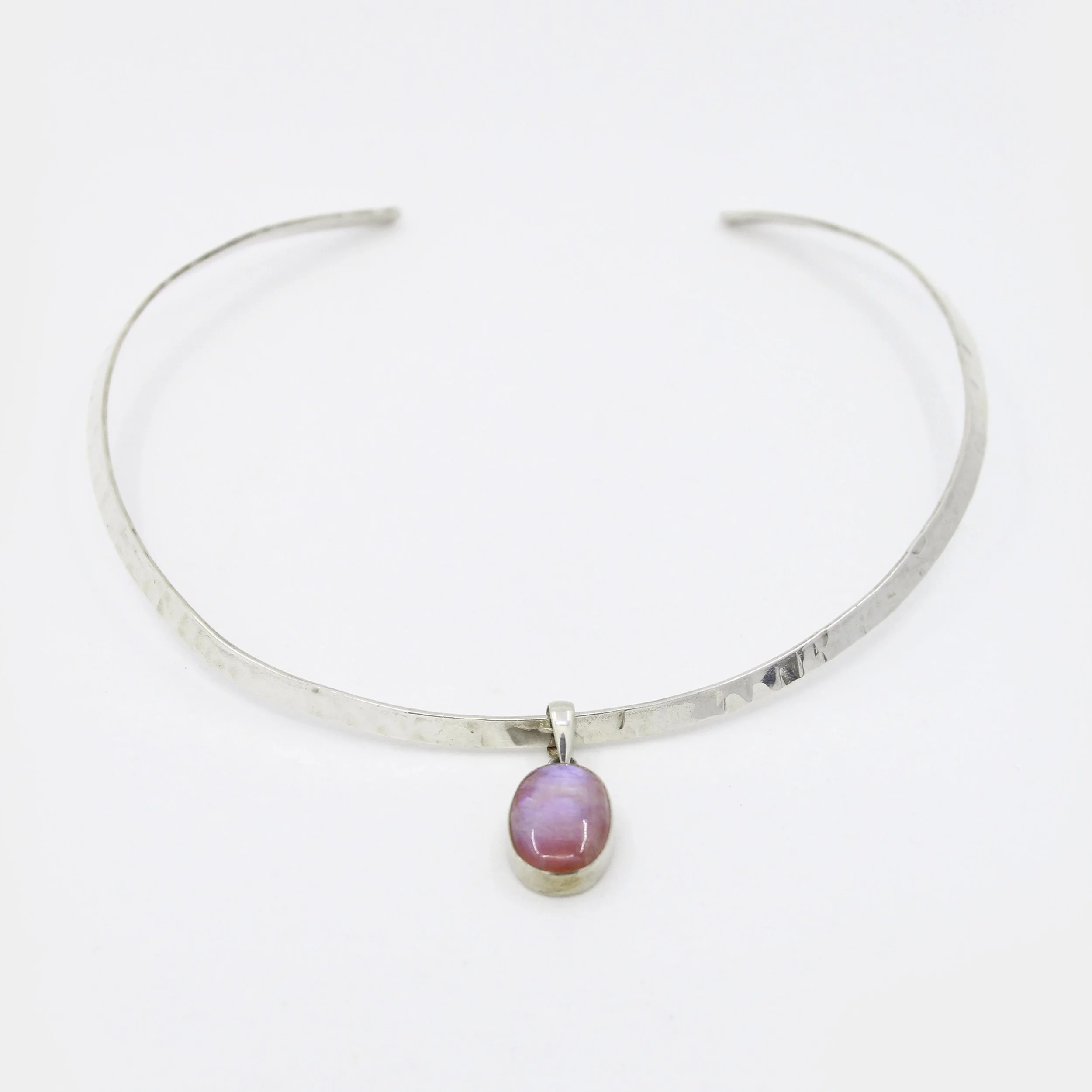 Vintage Pink Moonstone Hammered Cuff Necklace
