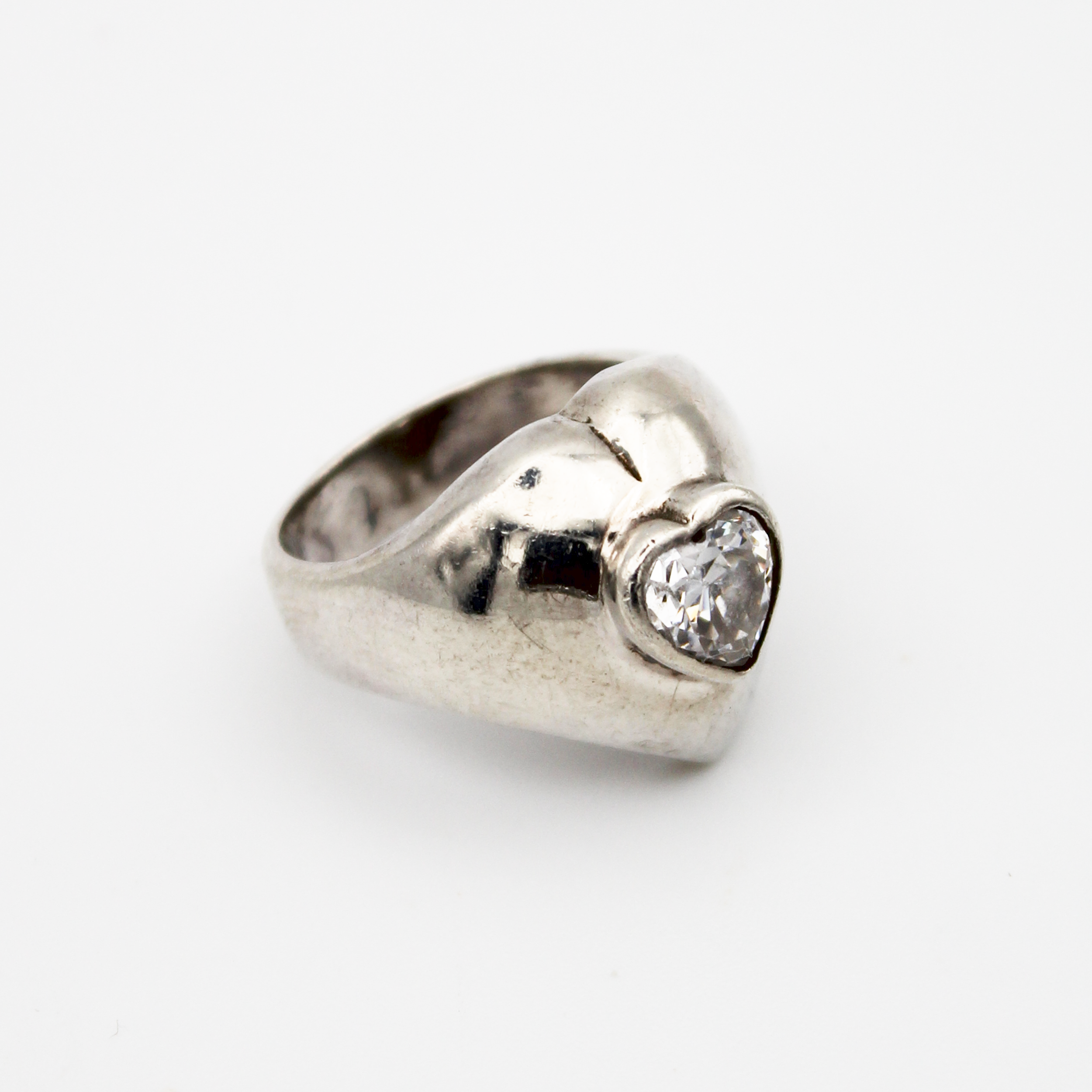 Vintage Silver CZ Heart Ring