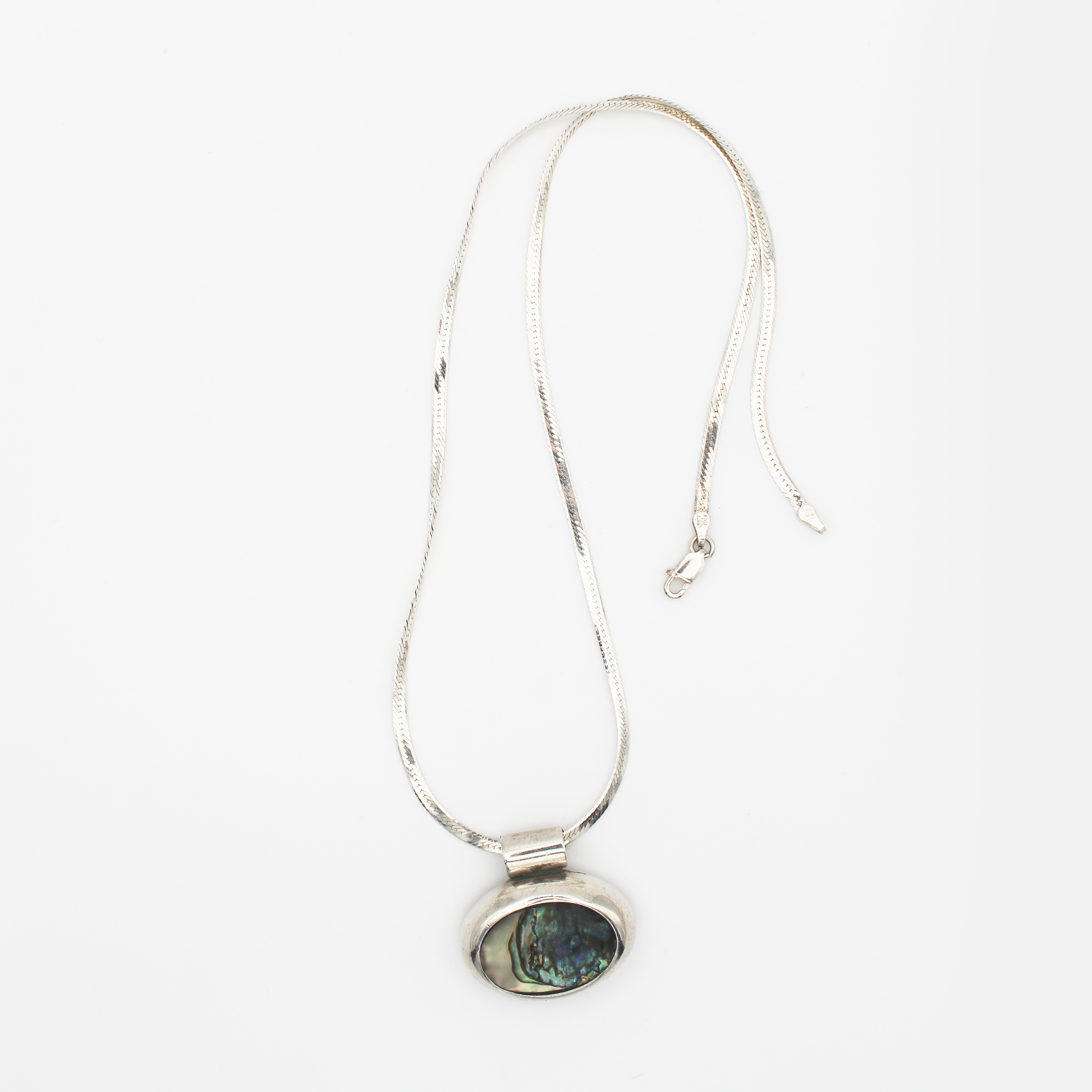 Vintage Silver Abalone Pendant Necklace