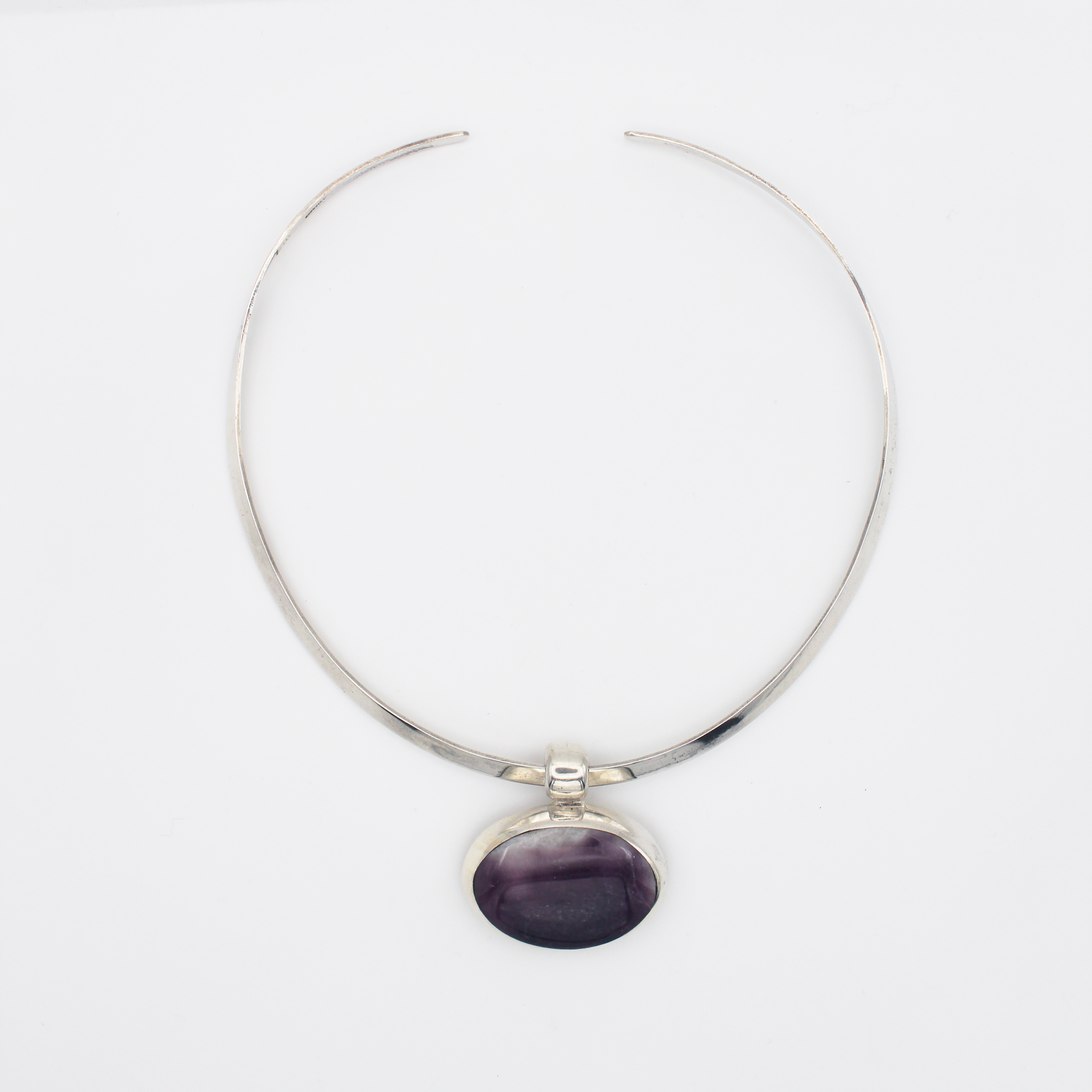 Vintage Silver Amethyst Pendant Cuff Necklace