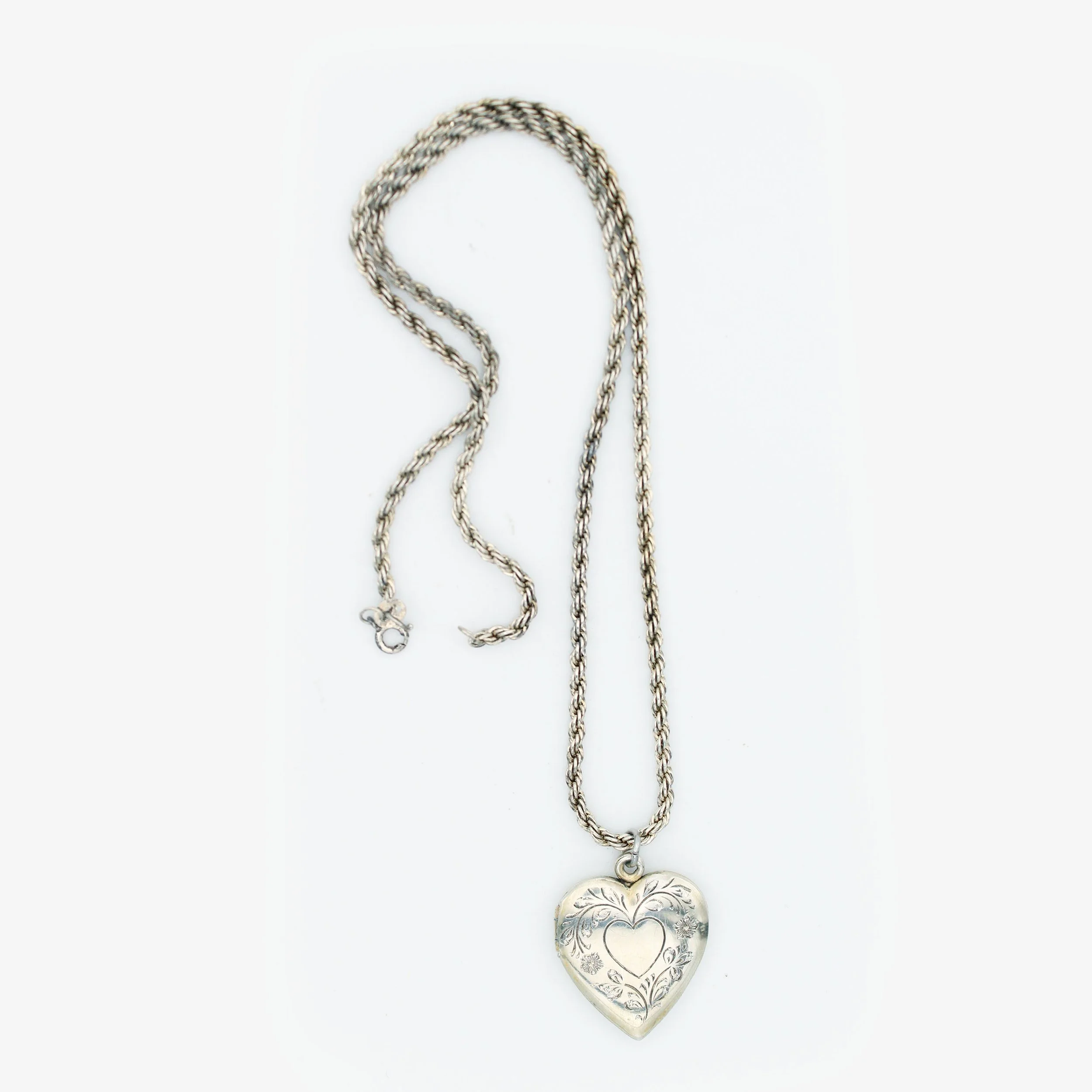 Vintage Silver Floral Locket Necklace