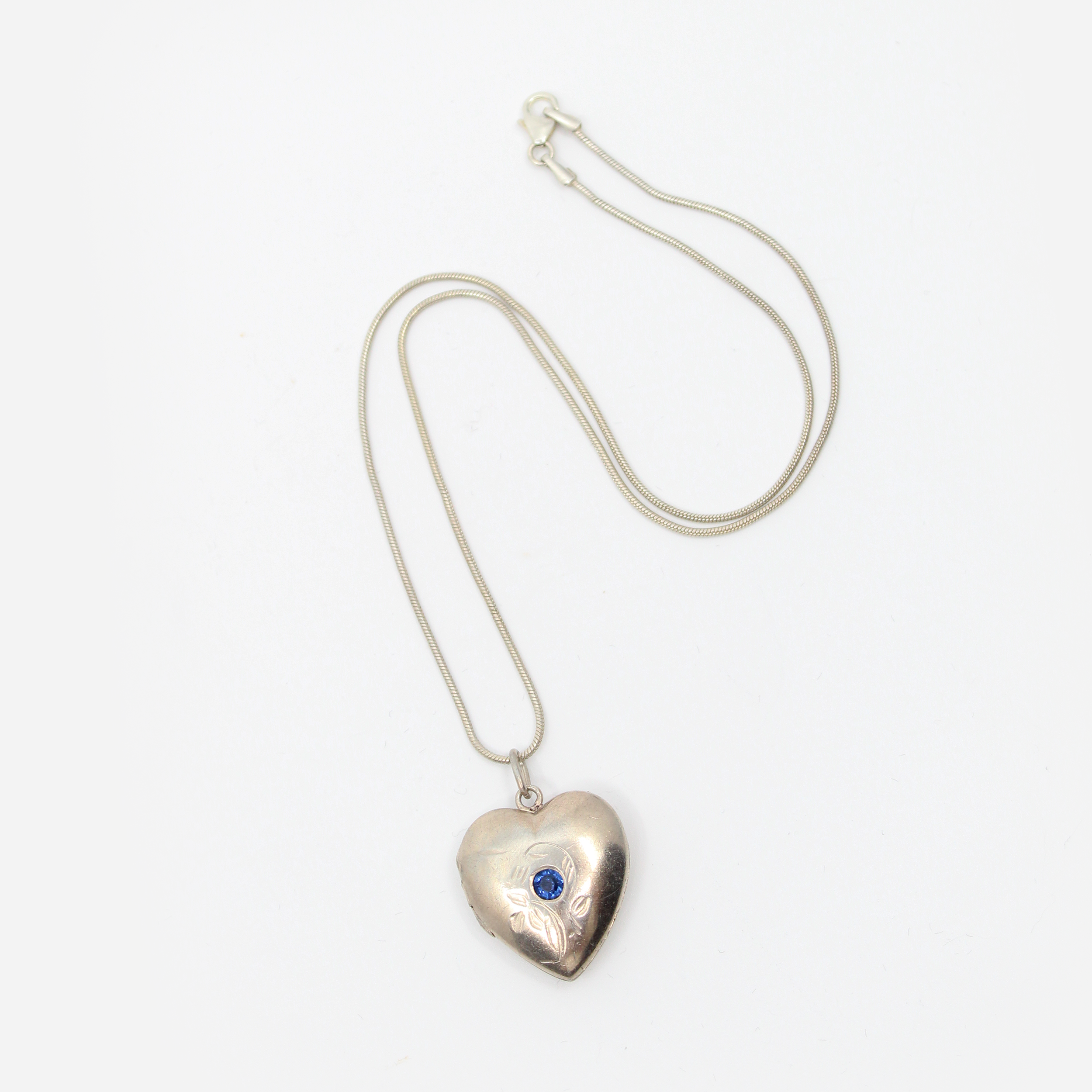 Vintage Sterling Silver Sapphire Locket Necklace