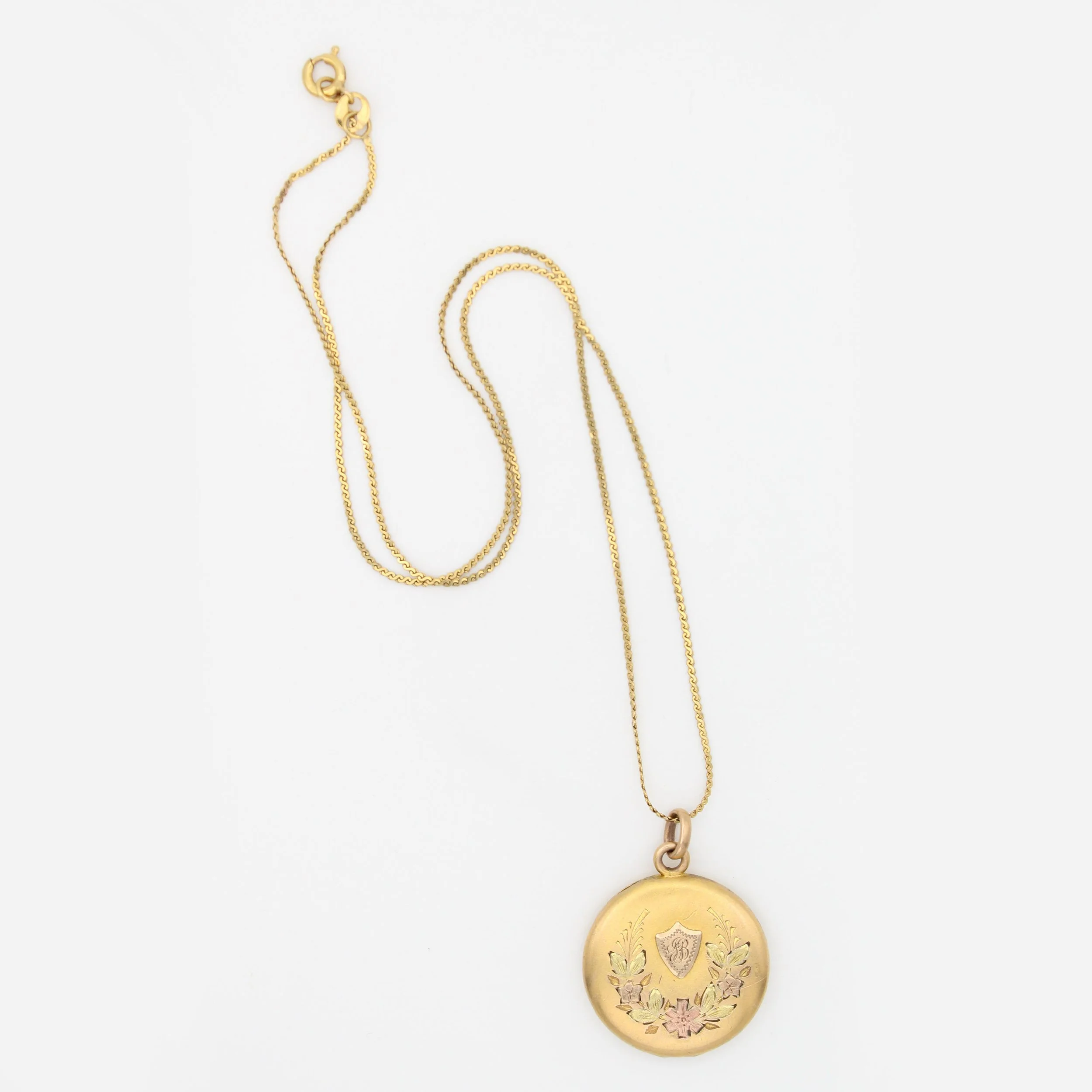 Vintage Gold-Filled Round Floral Locket Necklace