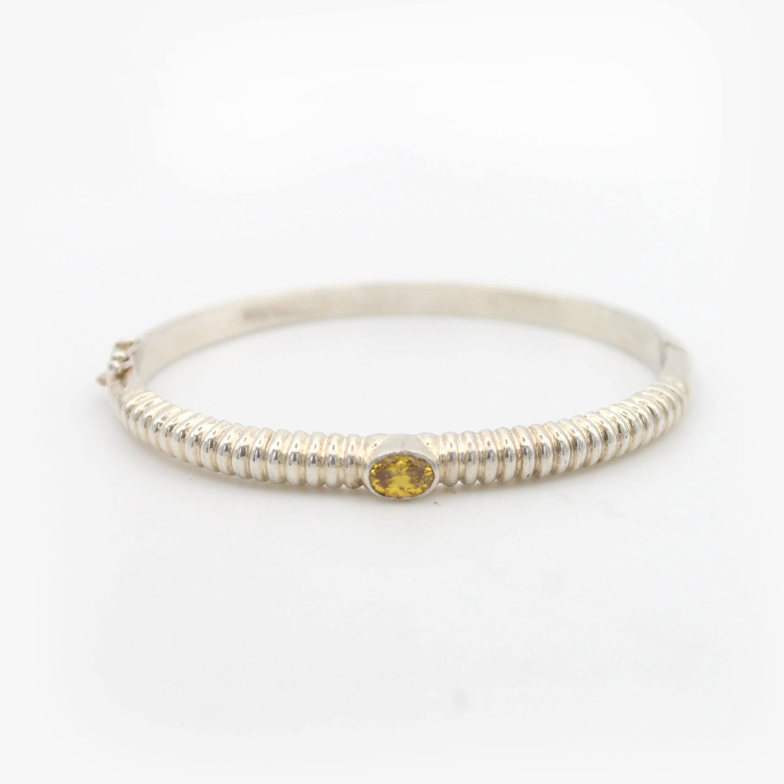 Vintage Silver Ribbed Citrine Bangle