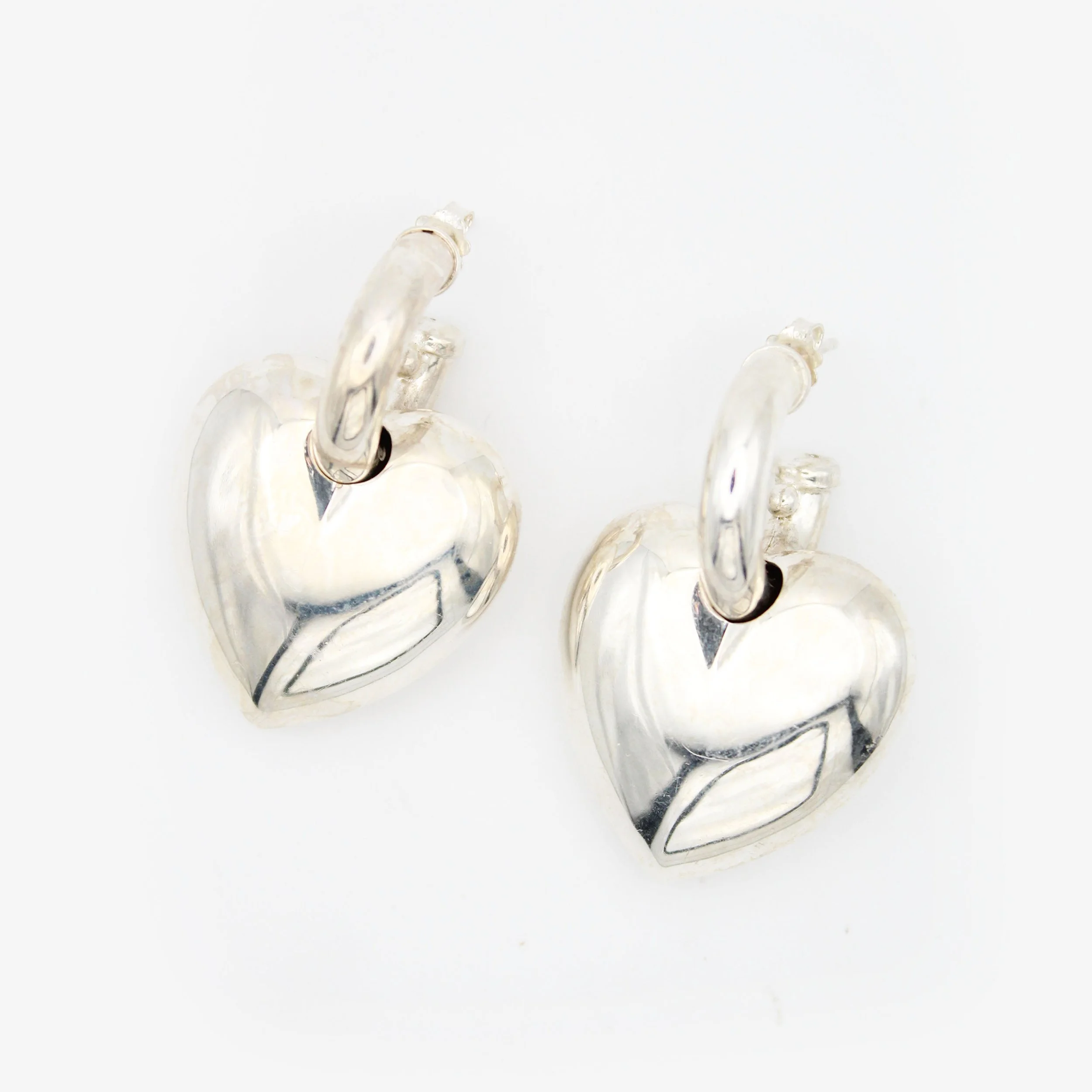 Vintage Silver Puffy Heart Earrings