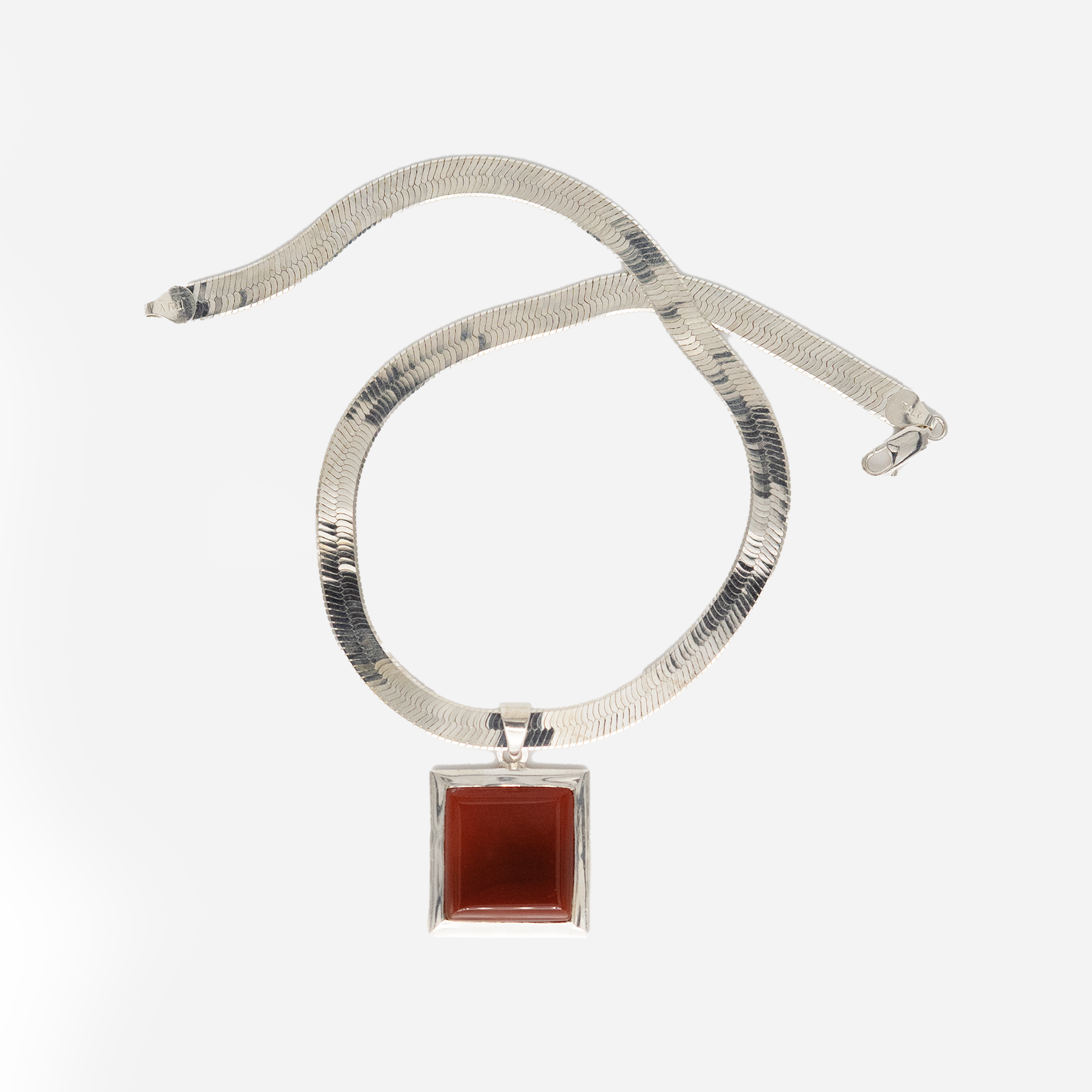 Vintage Silver Carnelian Square Pendant Necklace