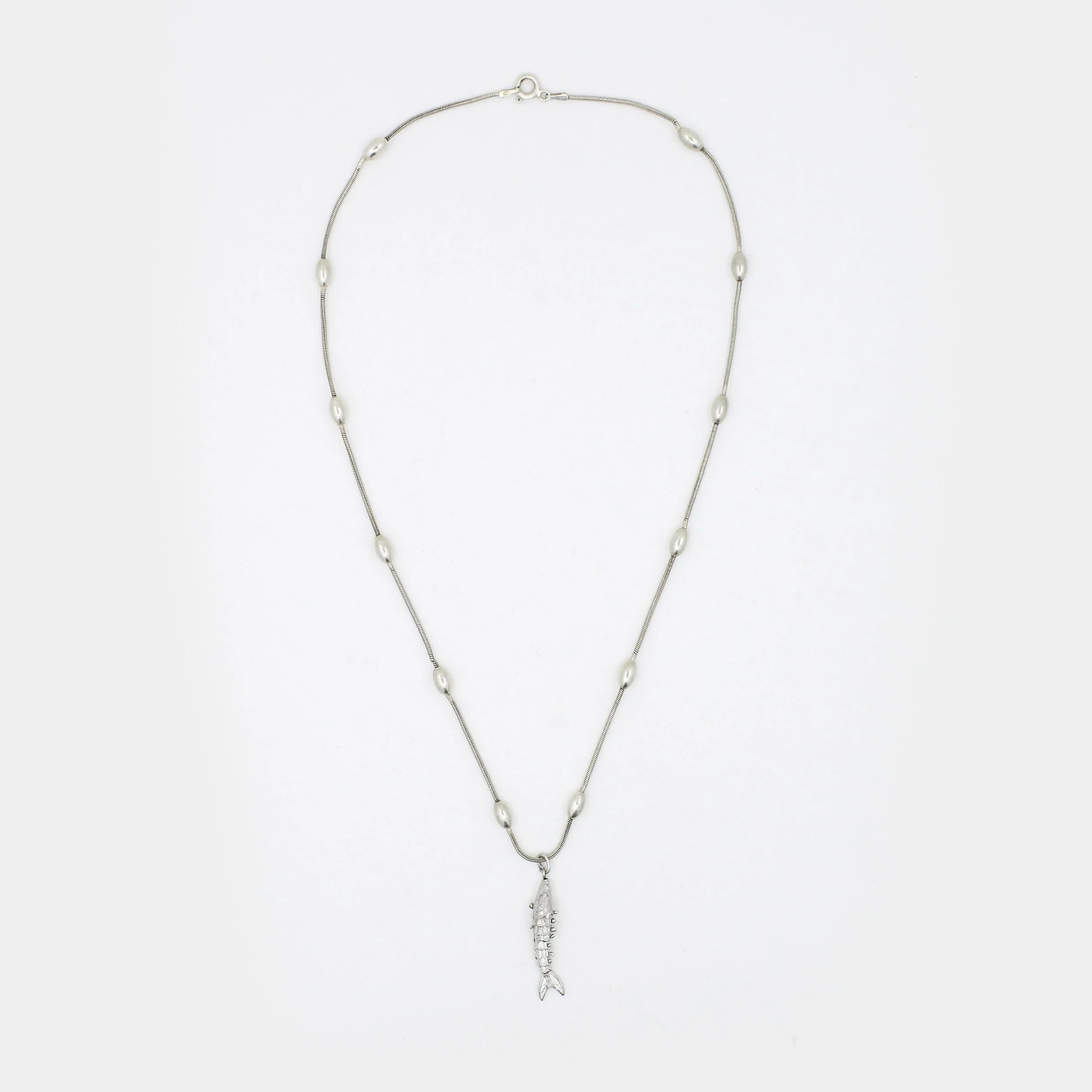 Reworked Silver Articulated Fish Necklace