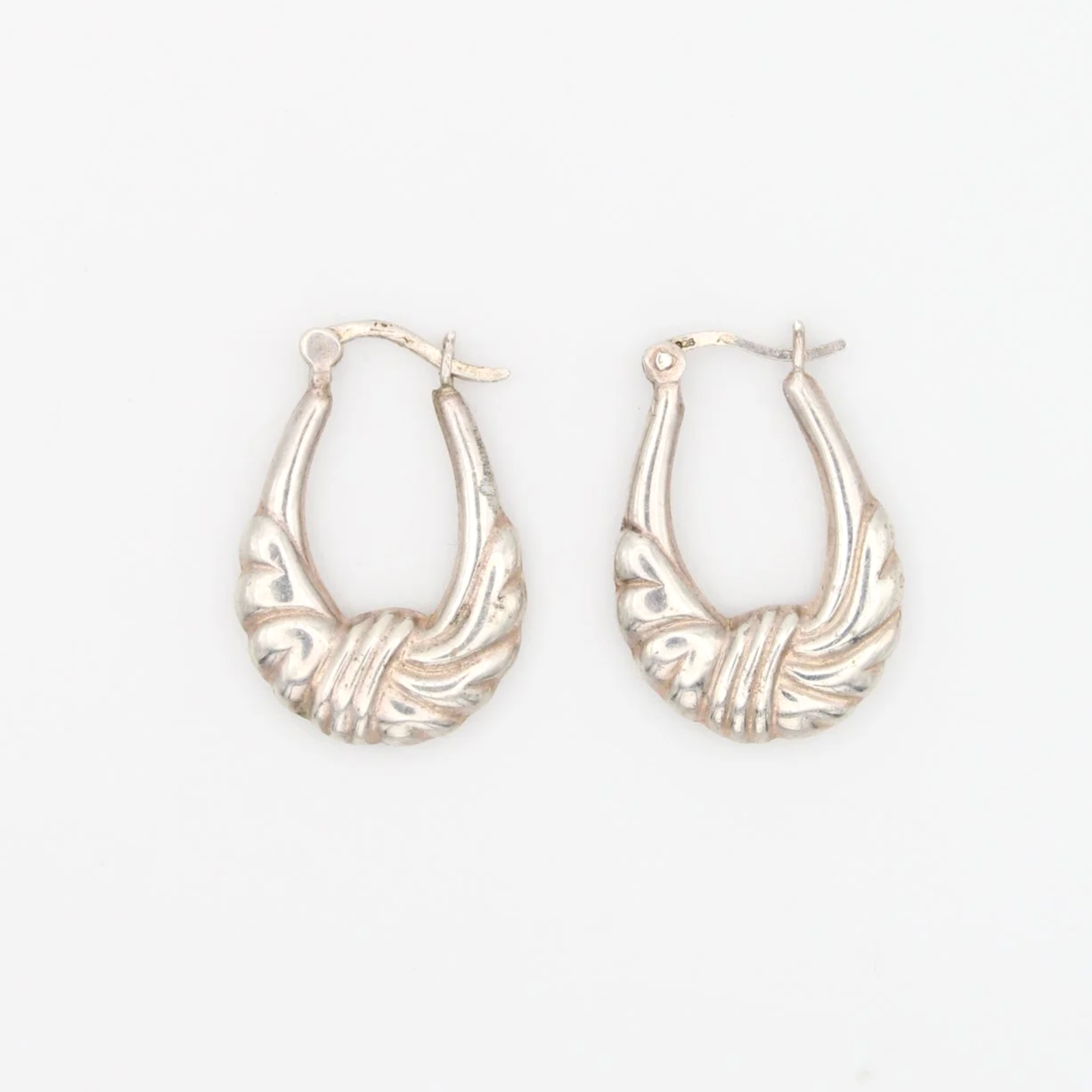 Vintage Silver Ribbed Hoops