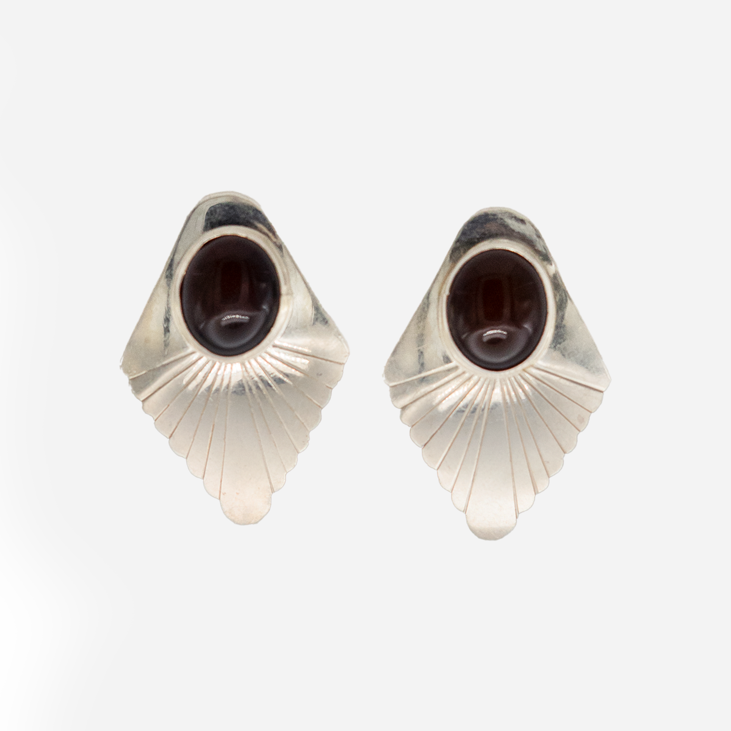 Vintage Silver Carnelian Clip-On Earrings