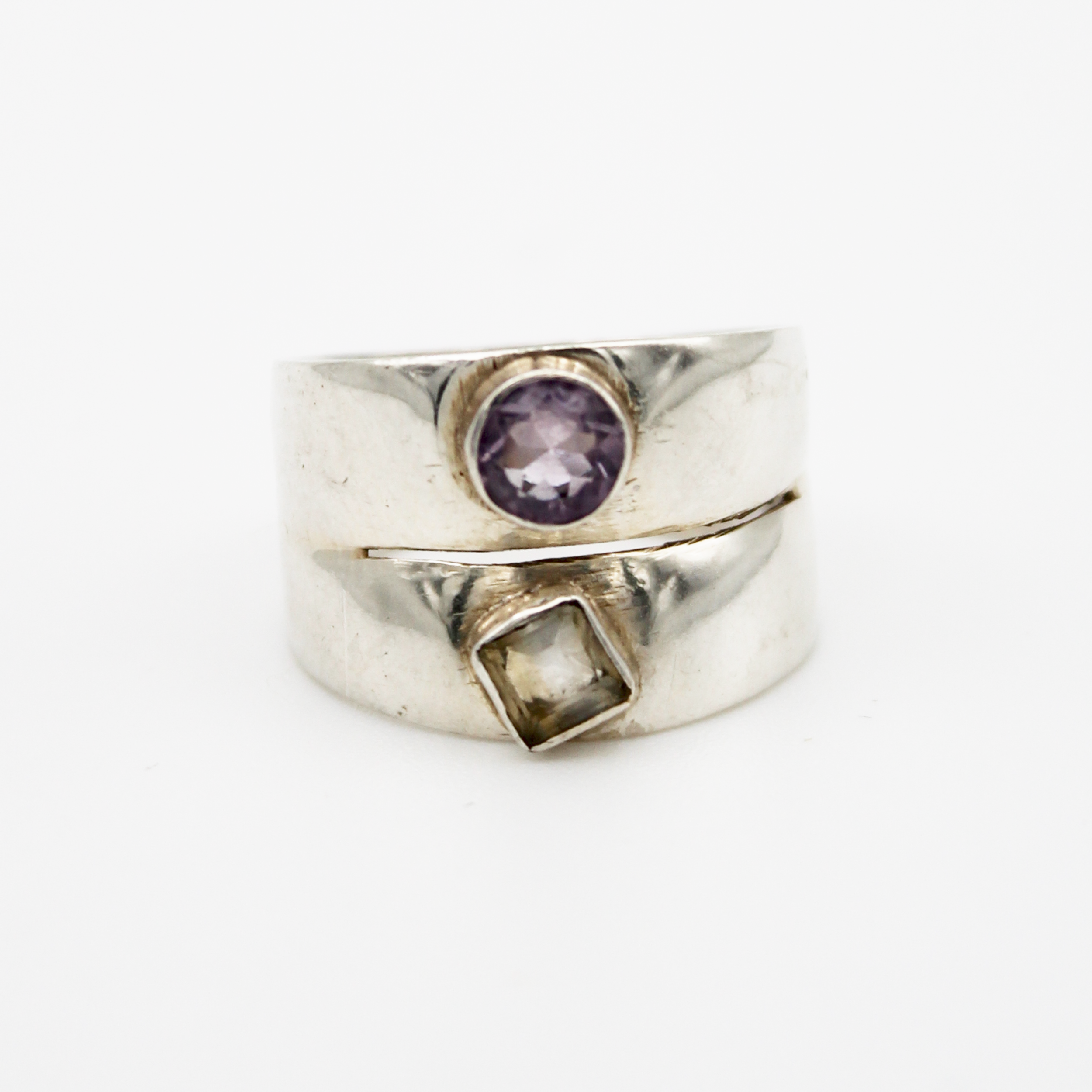Vintage Silver Double Layered Gemstone Ring