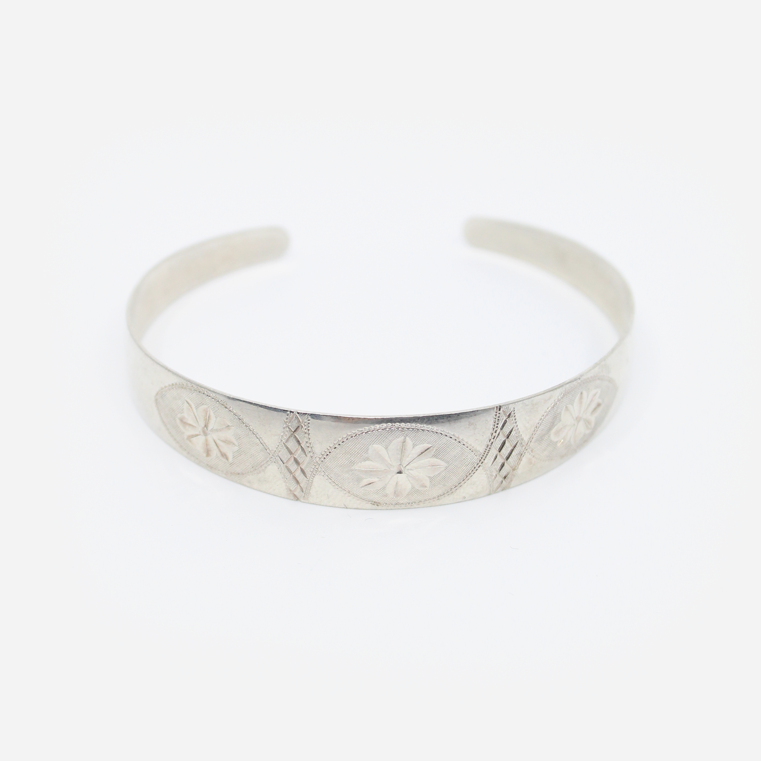 Vintage Silver Etched Flower Cuff