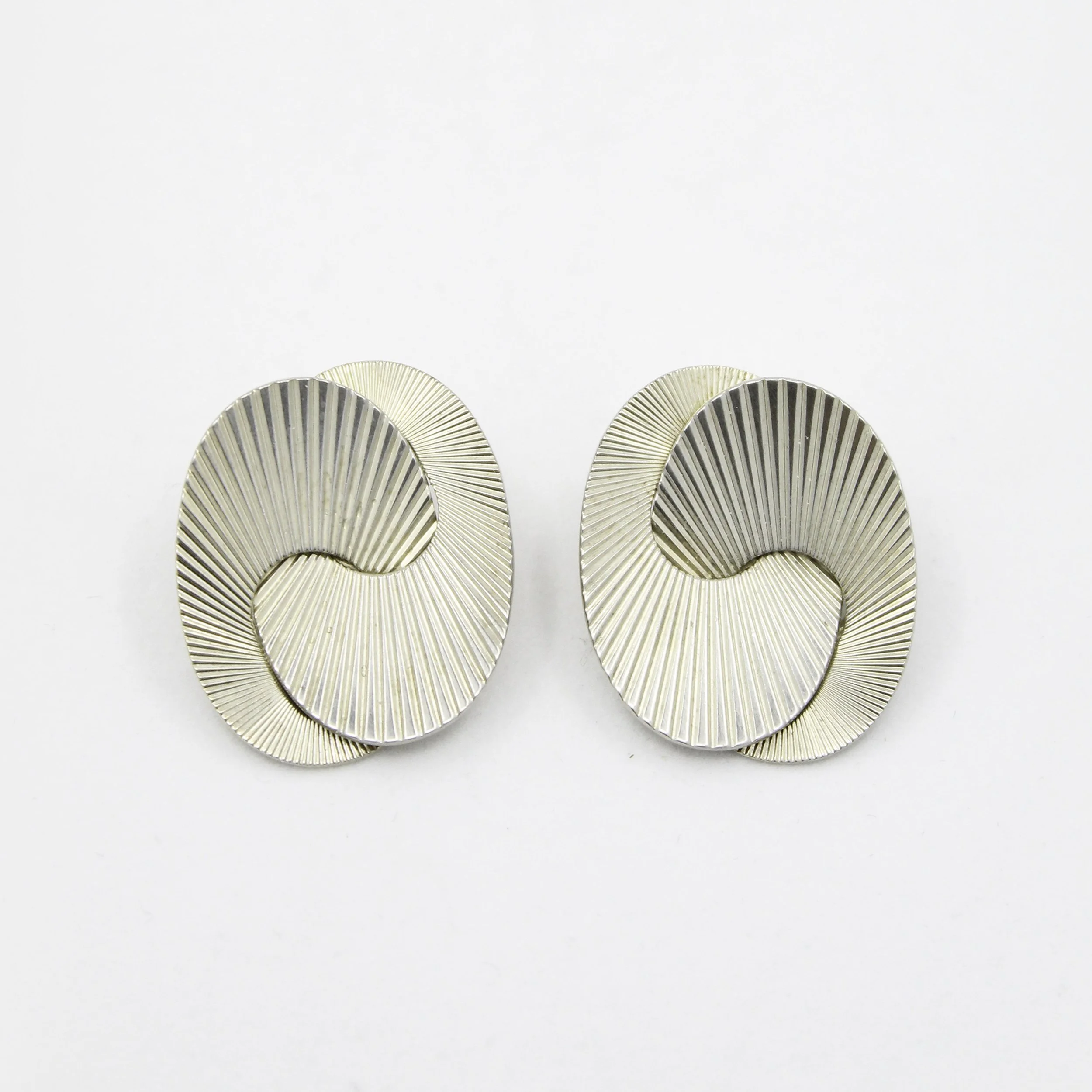 Vintage Napier Silver Ribbed Clip-On Earrings
