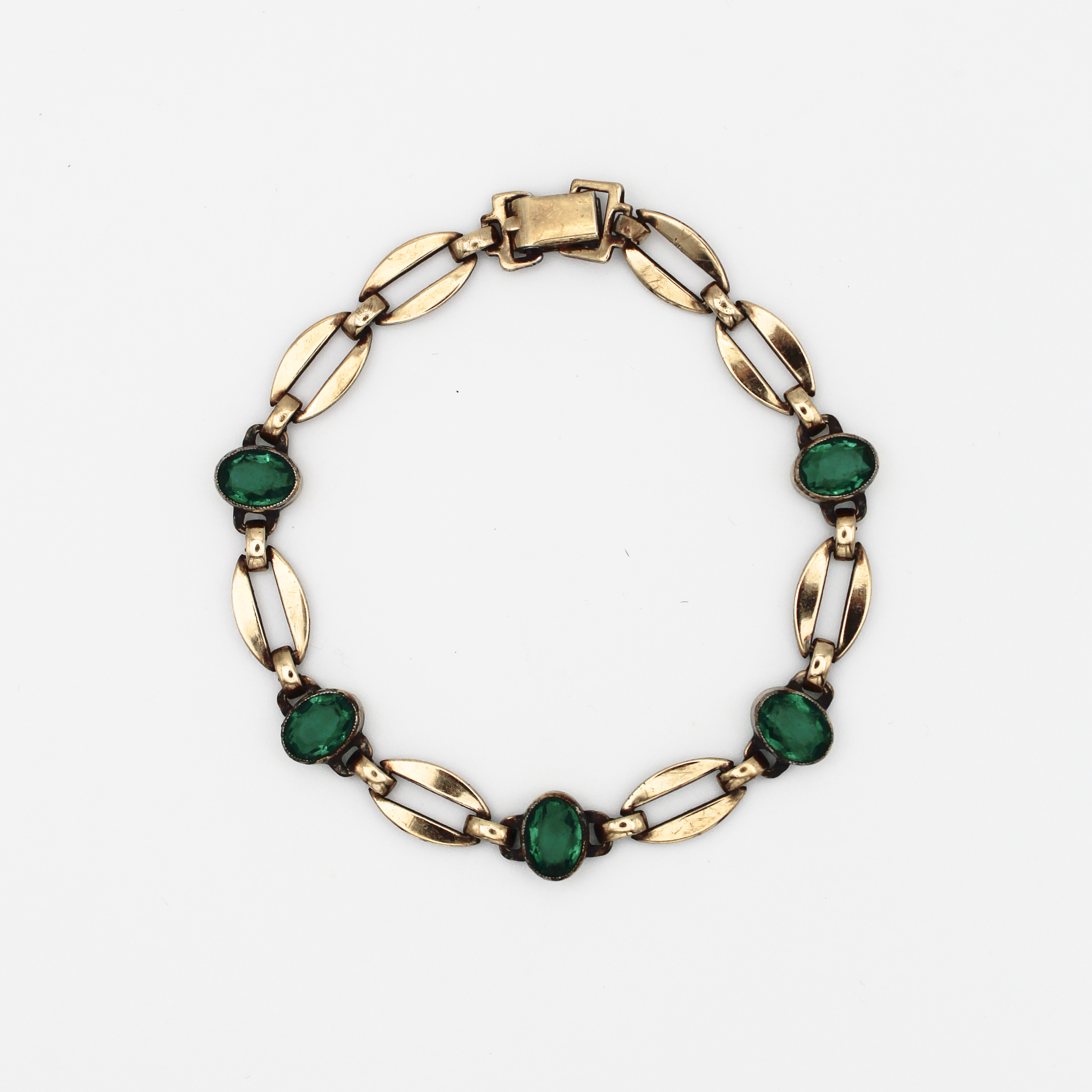 Vintage Silver Emerald Bezel Bracelet