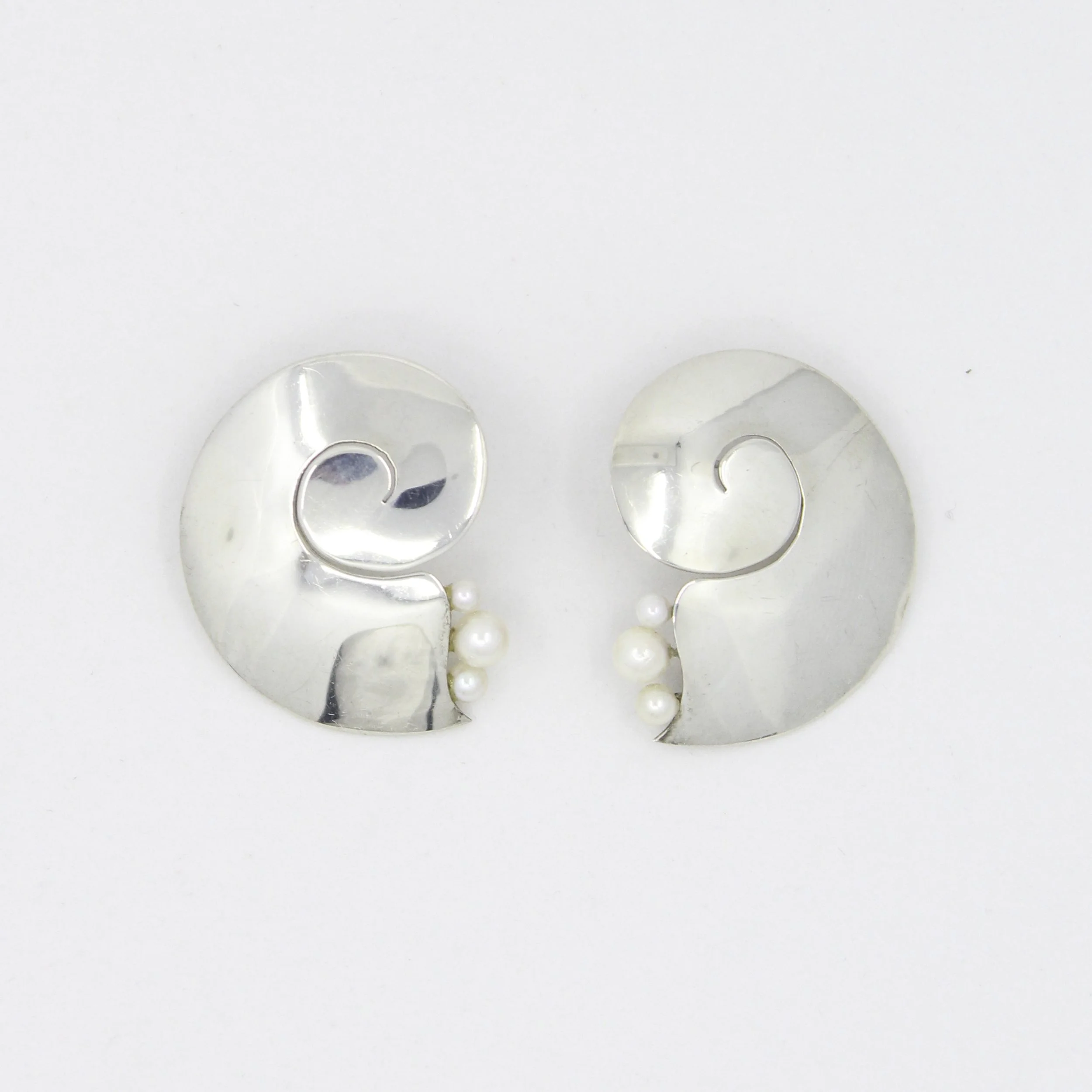 Vintage Silver Spiral Pearl Earrings
