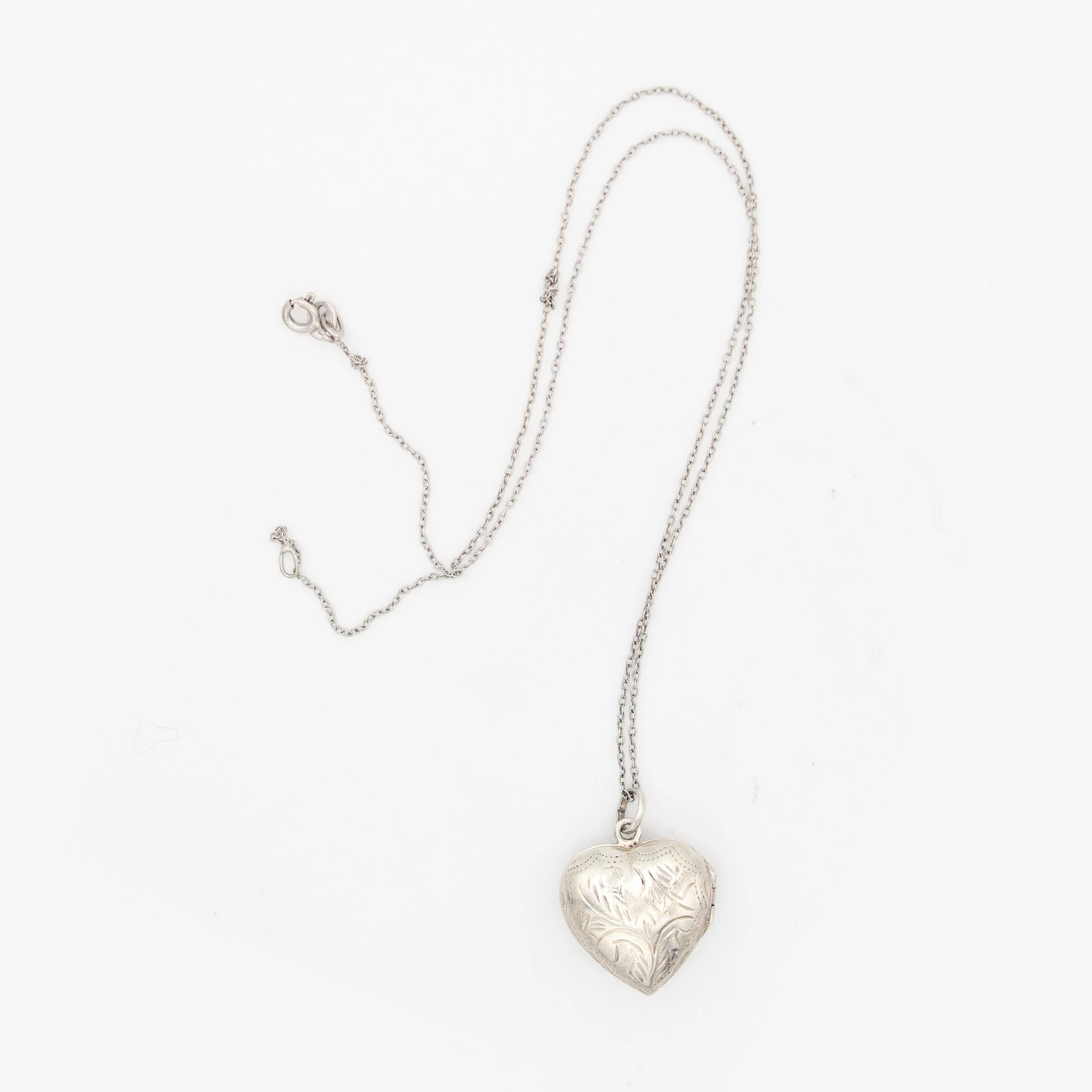 Vintage Silver Puffy Heart Locket Necklace
