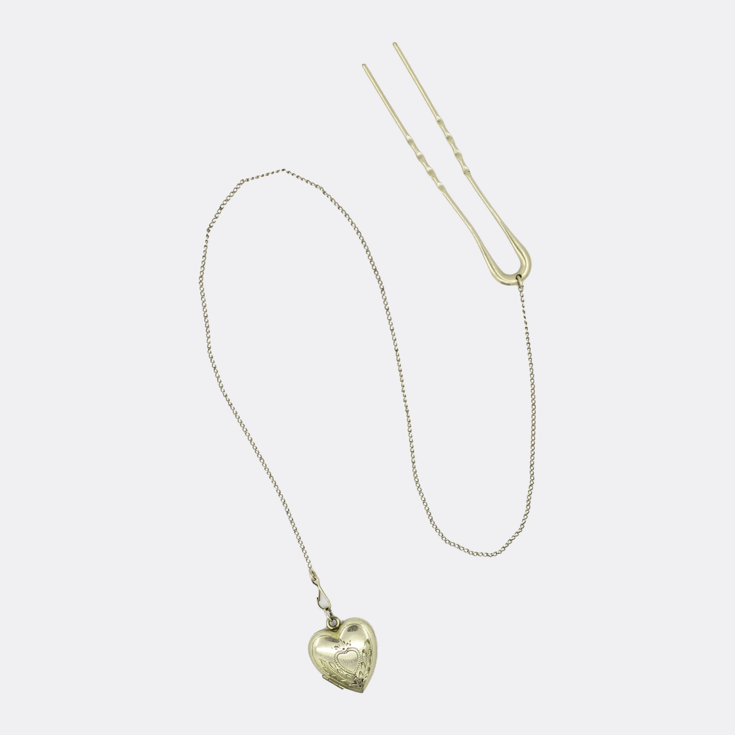 Antique Gold-Filled Heart Locket Hair Pin