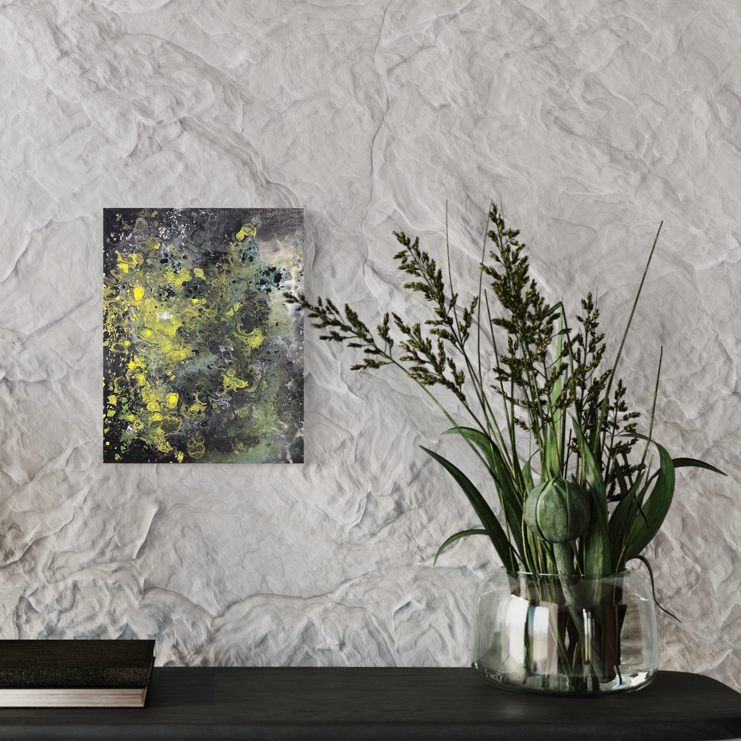 Contrasted with black and cloudy whites, this work will soften volatile moods. Sometimes you need something to mirror your frustrations, and this piece will give you space to do so.