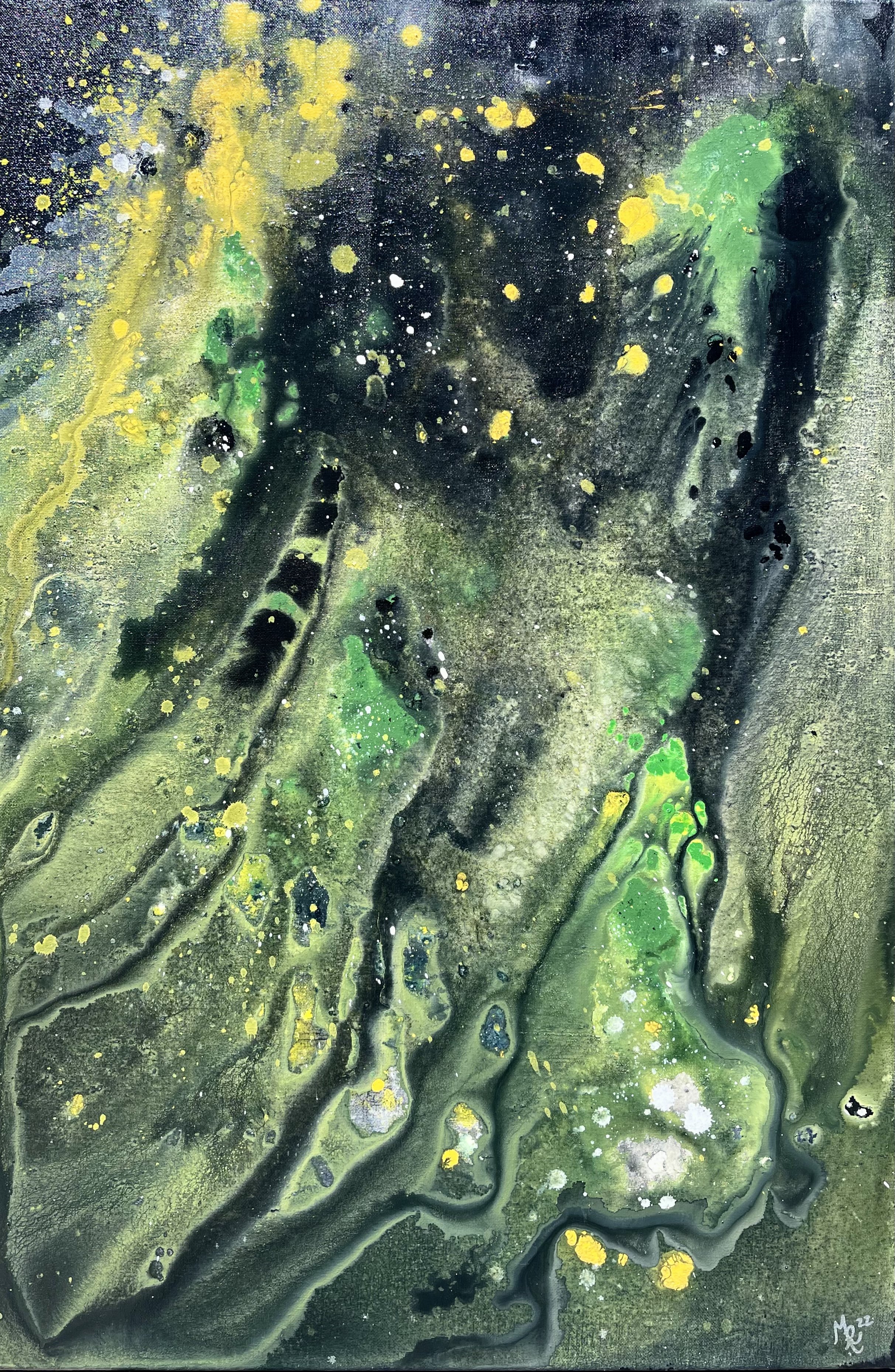 Contrasted with black and cloudy whites, Here to Stay softens volatile moods. Sometimes you need something to mirror your frustrations, and this piece will give you space to do so.