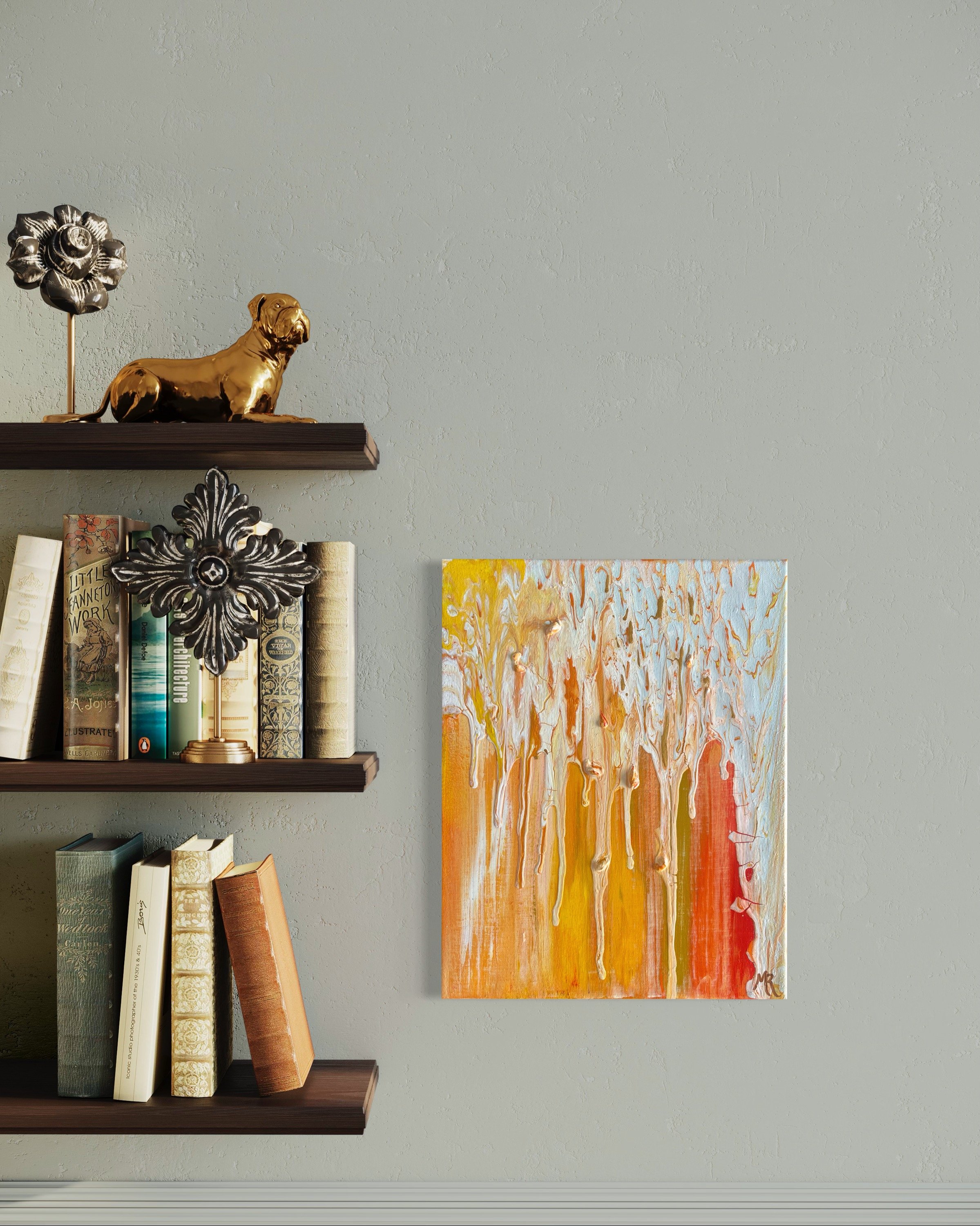 Youth joins two opposing mediums, oil and acrylic. The oil represents the simple gradient of adolescence while acrylic surface portrays the cracked, complex, and beauty of maturity.